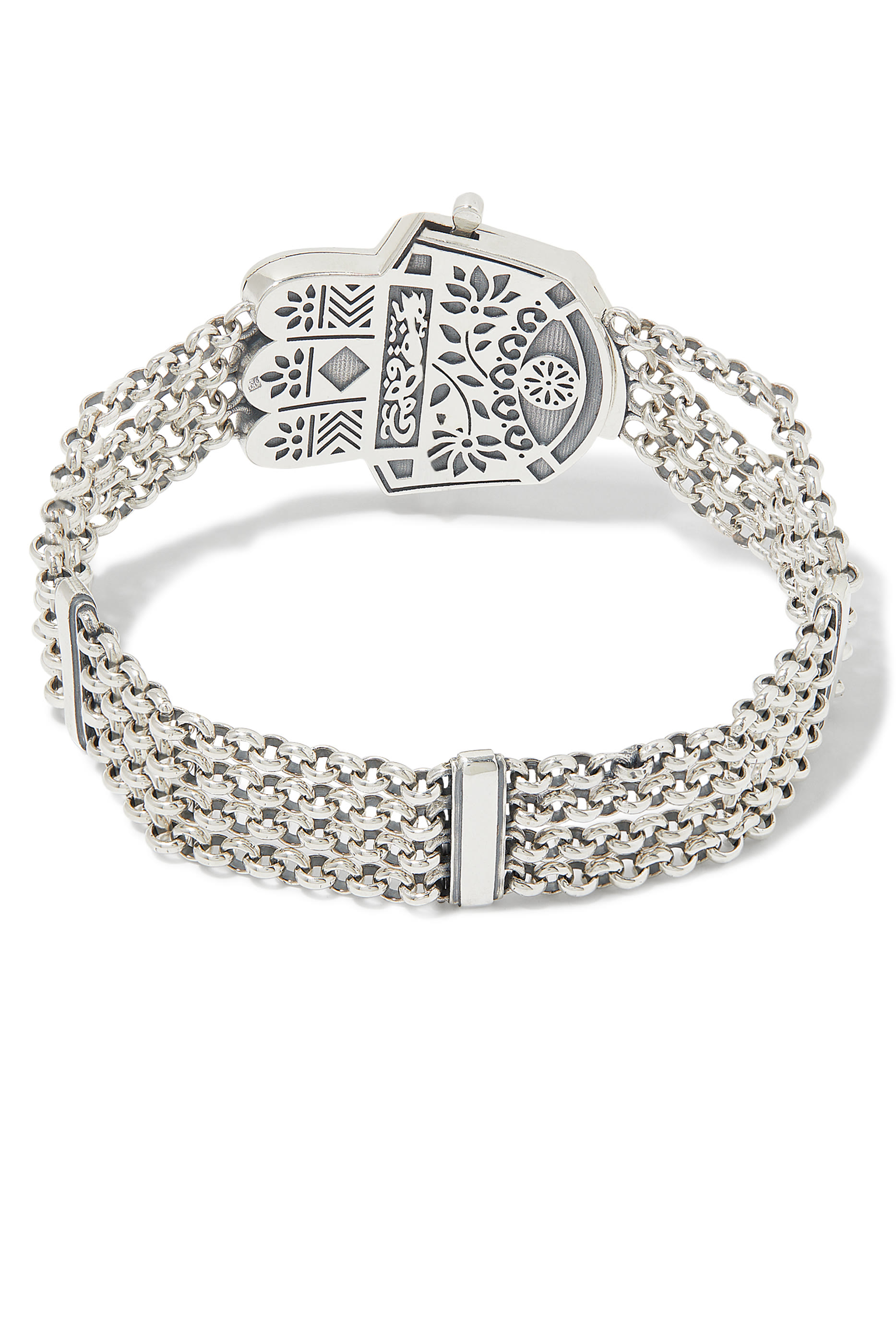 Rumuz Mamluk Kaf Multi-Chain Bracelet, 18k Yellow Gold, Sterling Silver & Rhodolite