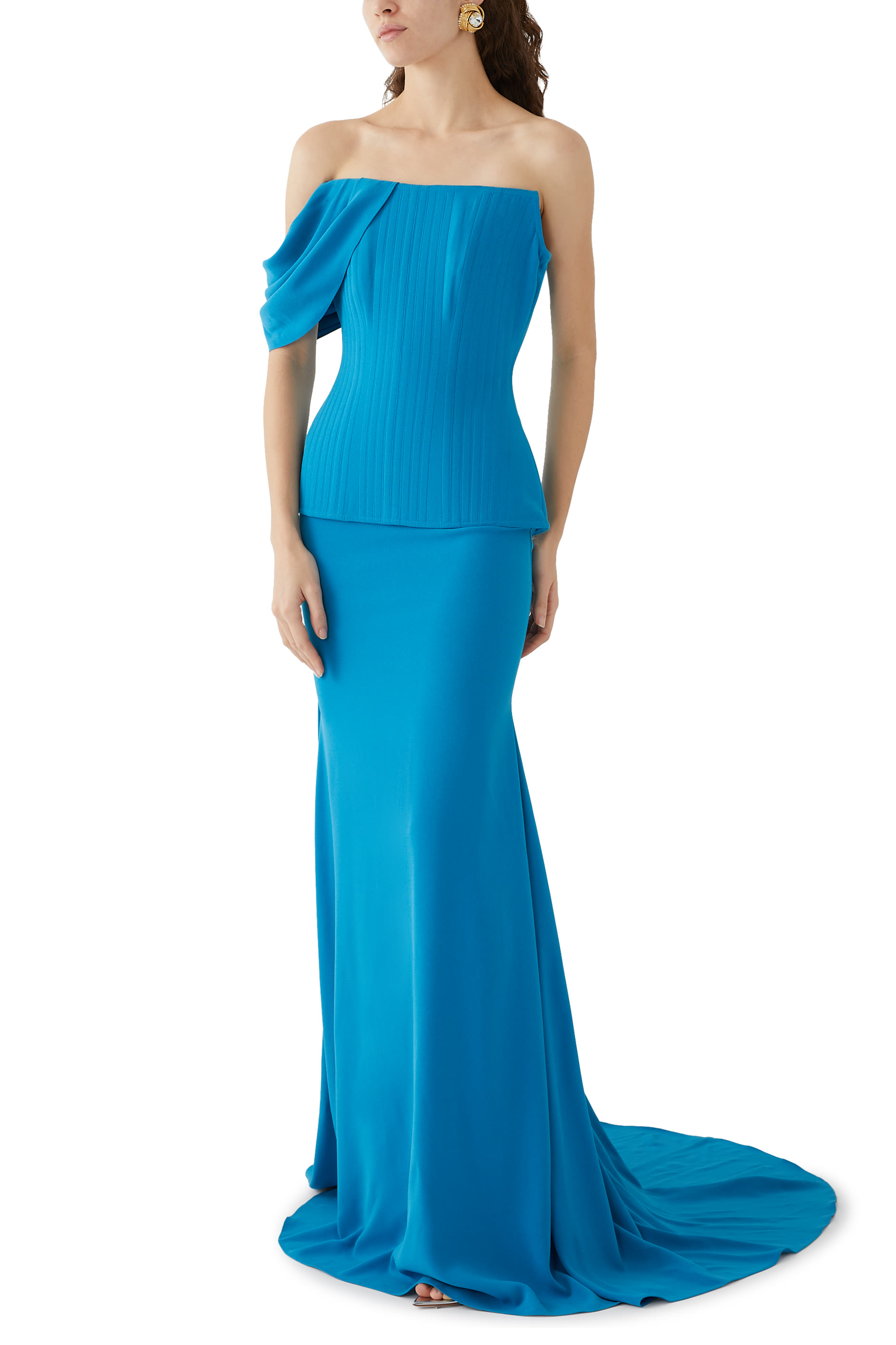 Draped Sleeve Longline Corset Gown