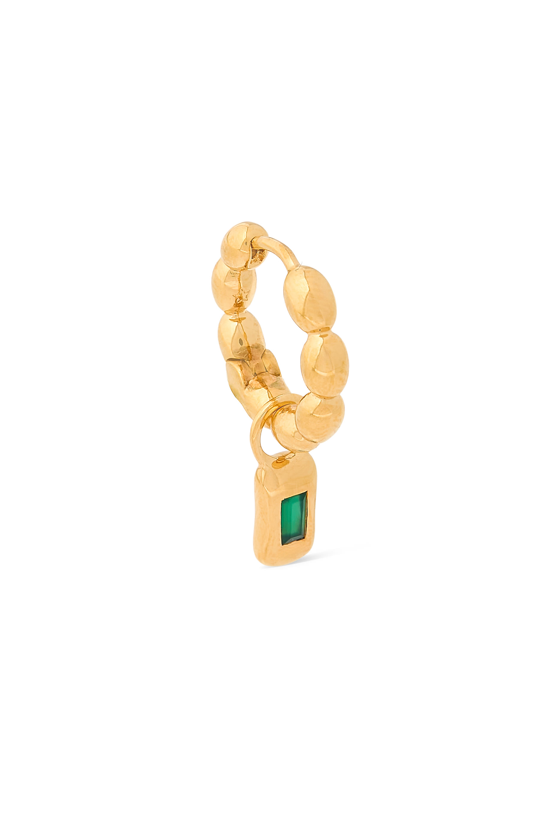 Molten Gemstone Charm Hoop Earrings,  18k Recycled Gold Plated Vermeil on Recycled Sterling Silver & DyedGreen Onyx