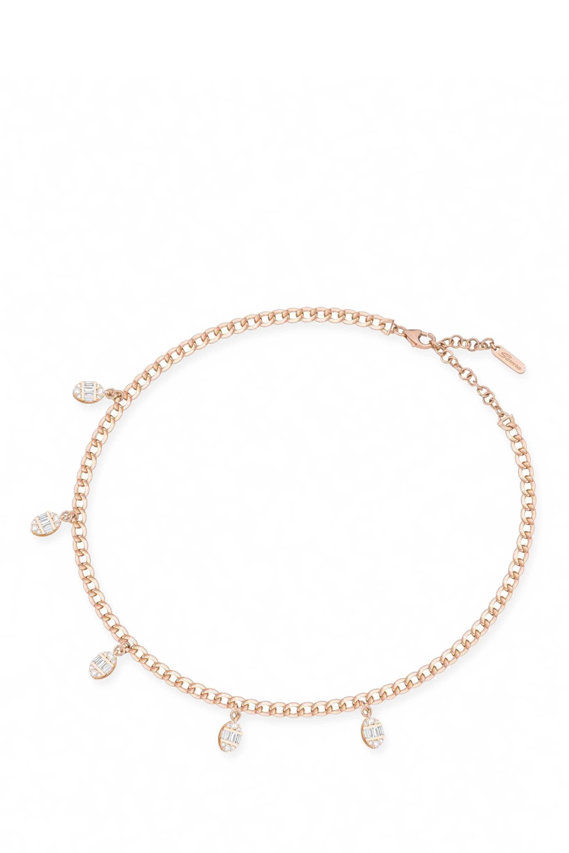 Quwa Five Oval Dangling Necklace, 18K Rose Gold & Diamonds
