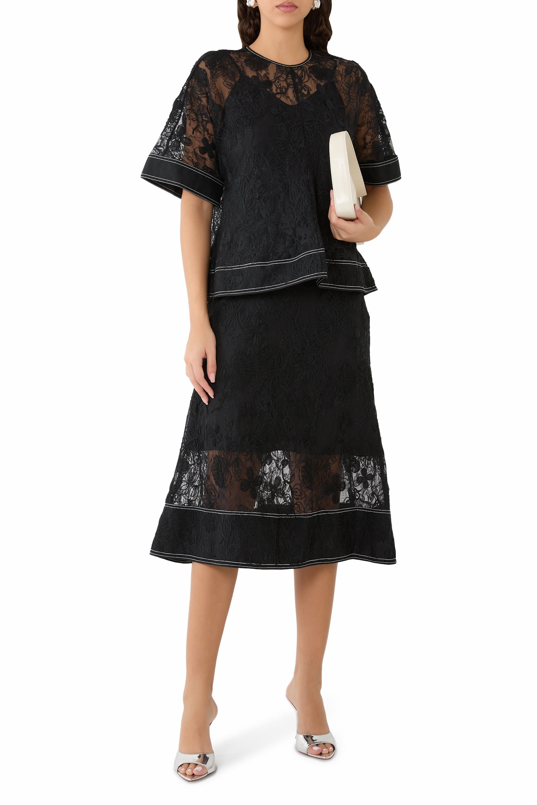 Dimensional Lace Flounce Top