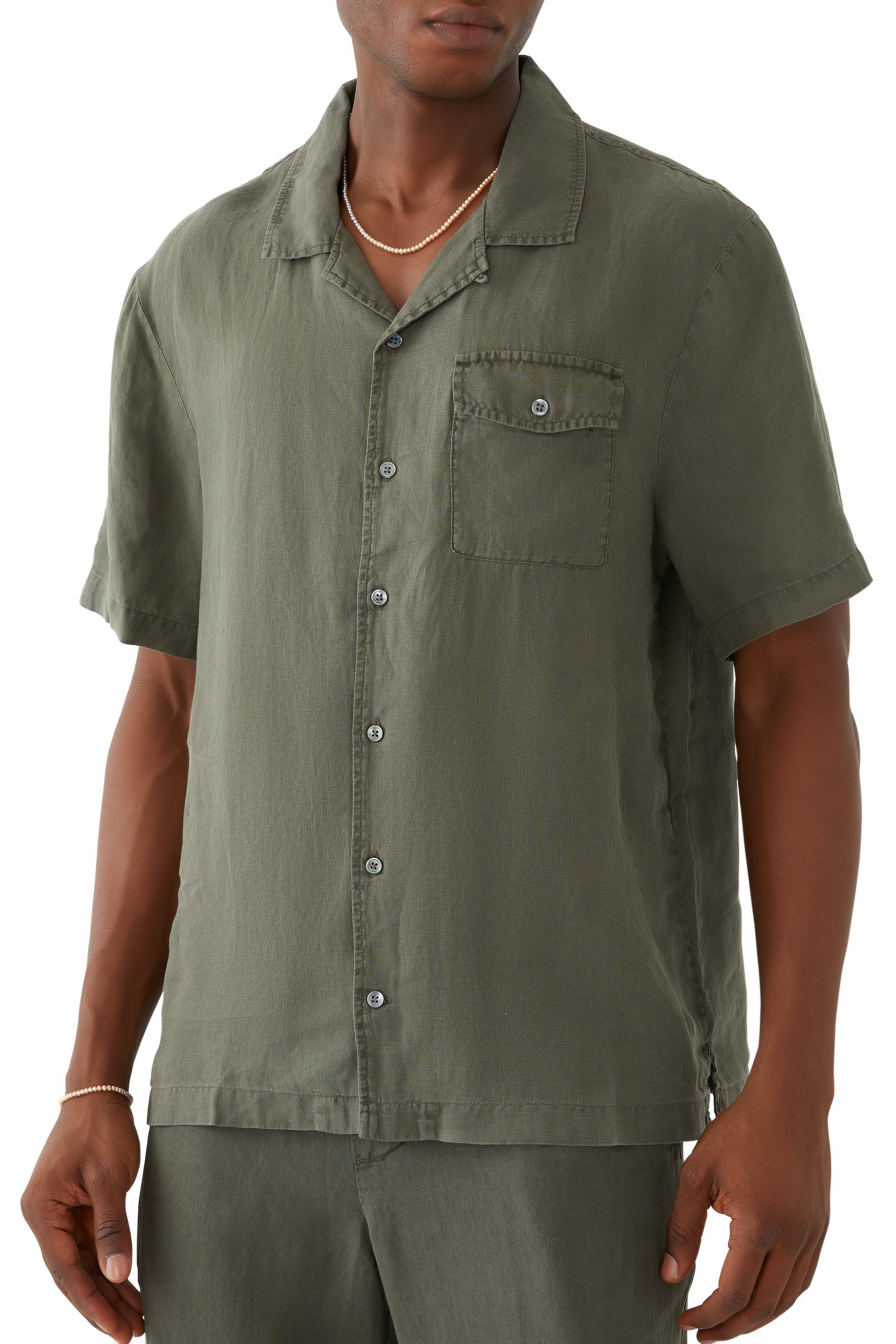 Linen Short Sleeves Pocket Shirt
