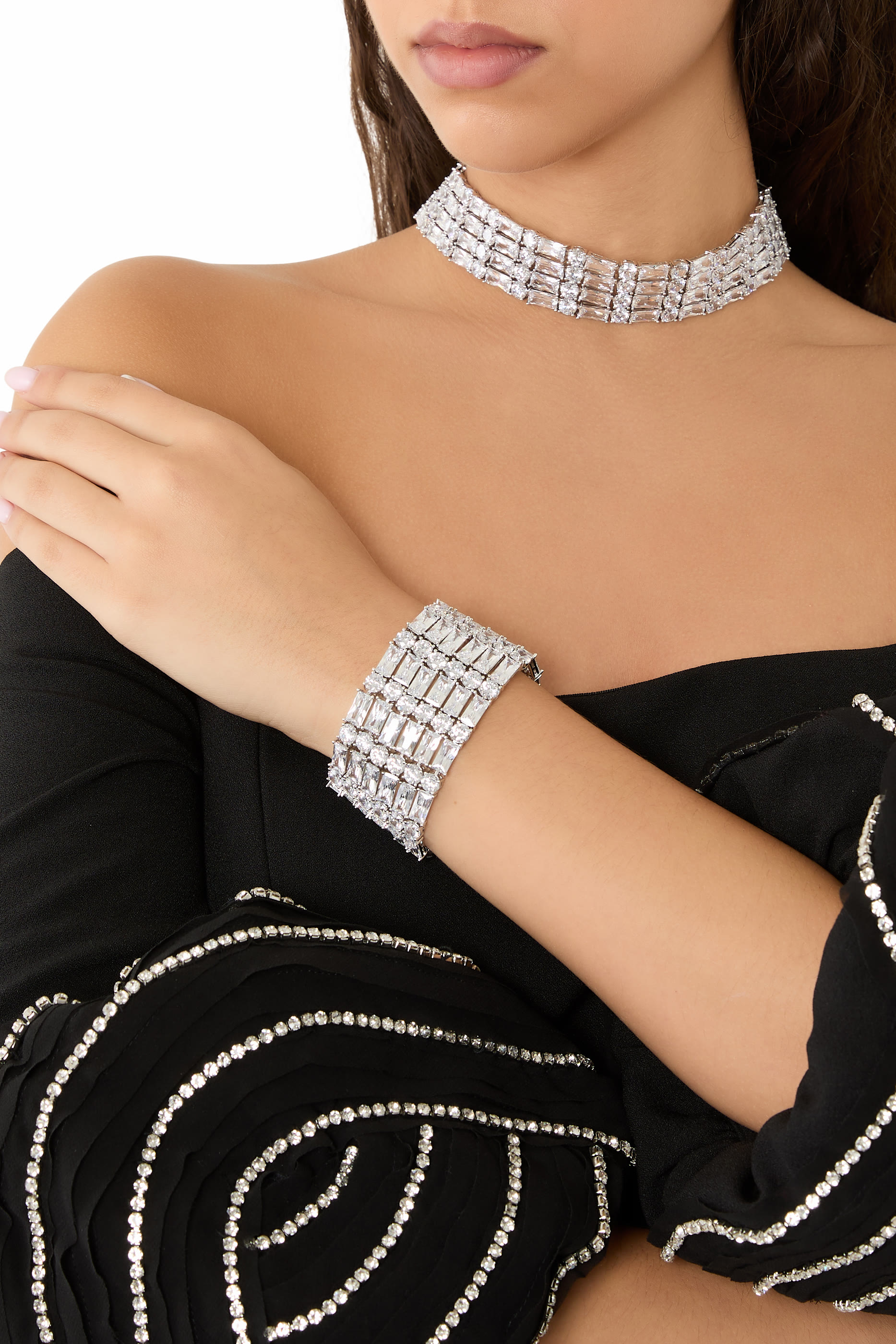 Silver Crystal Choker, Brass & Cubic Zirconia