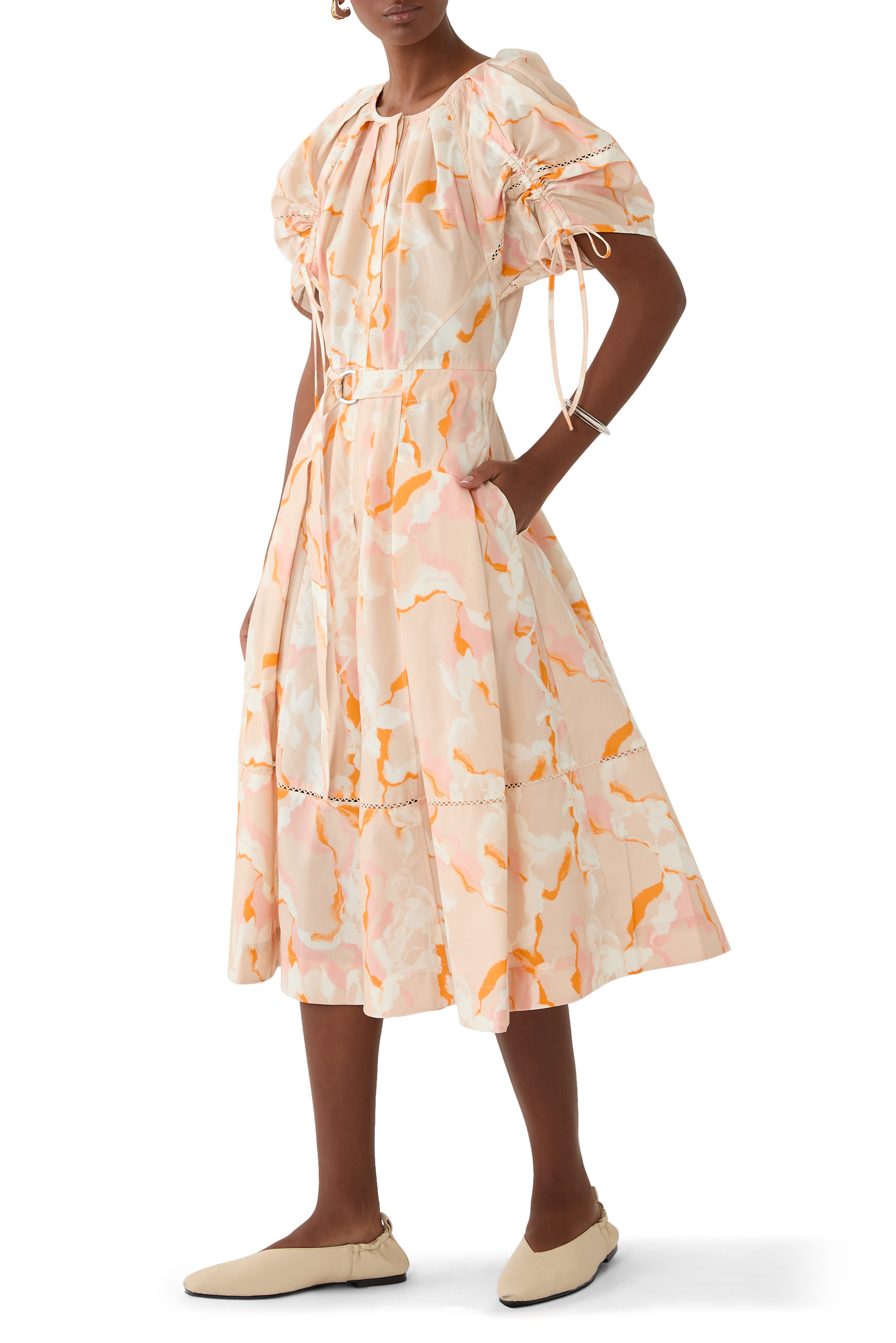 Abstract Vines Gathered Sleeve Dress