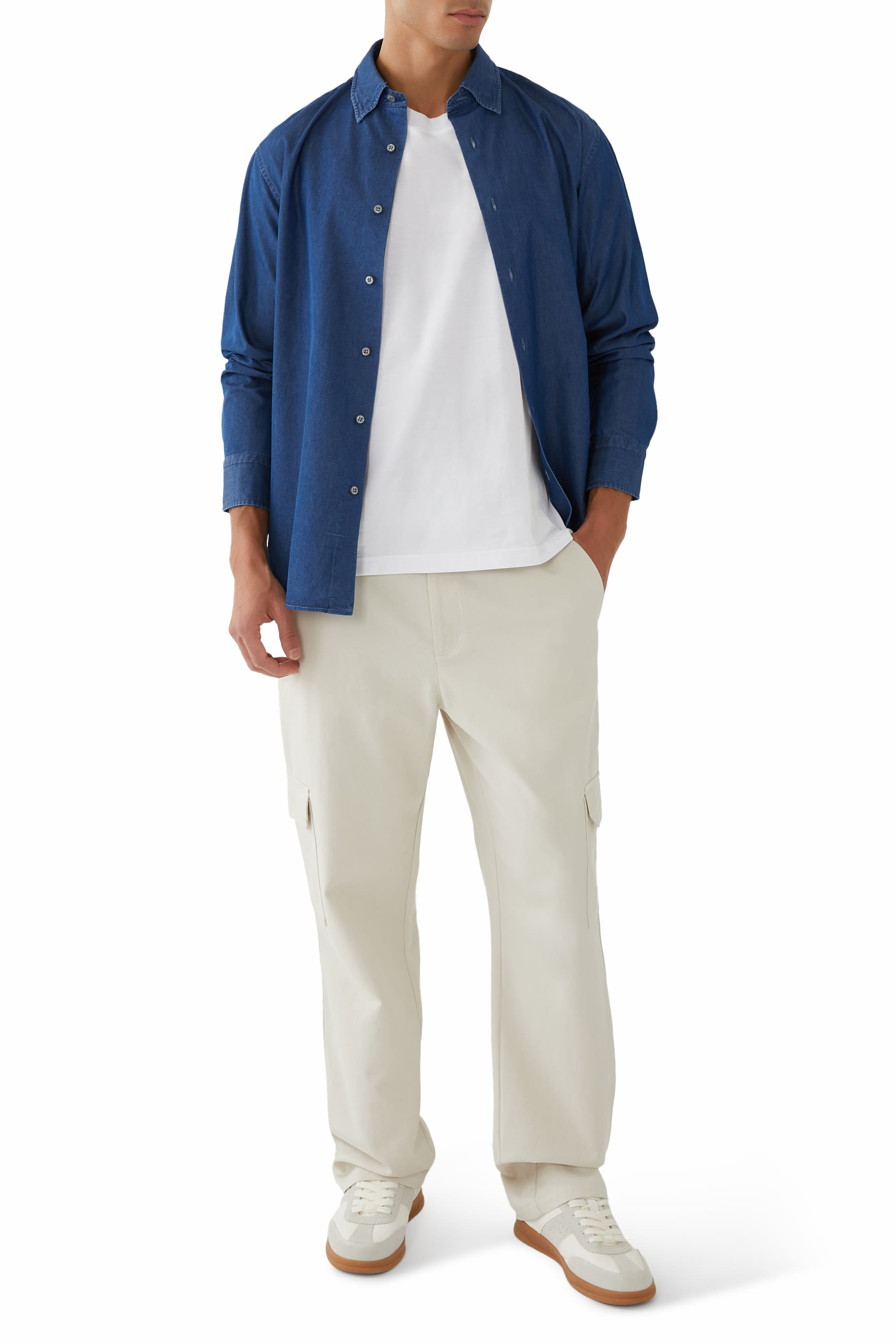 Cotton Hidden Button-Down Shirt