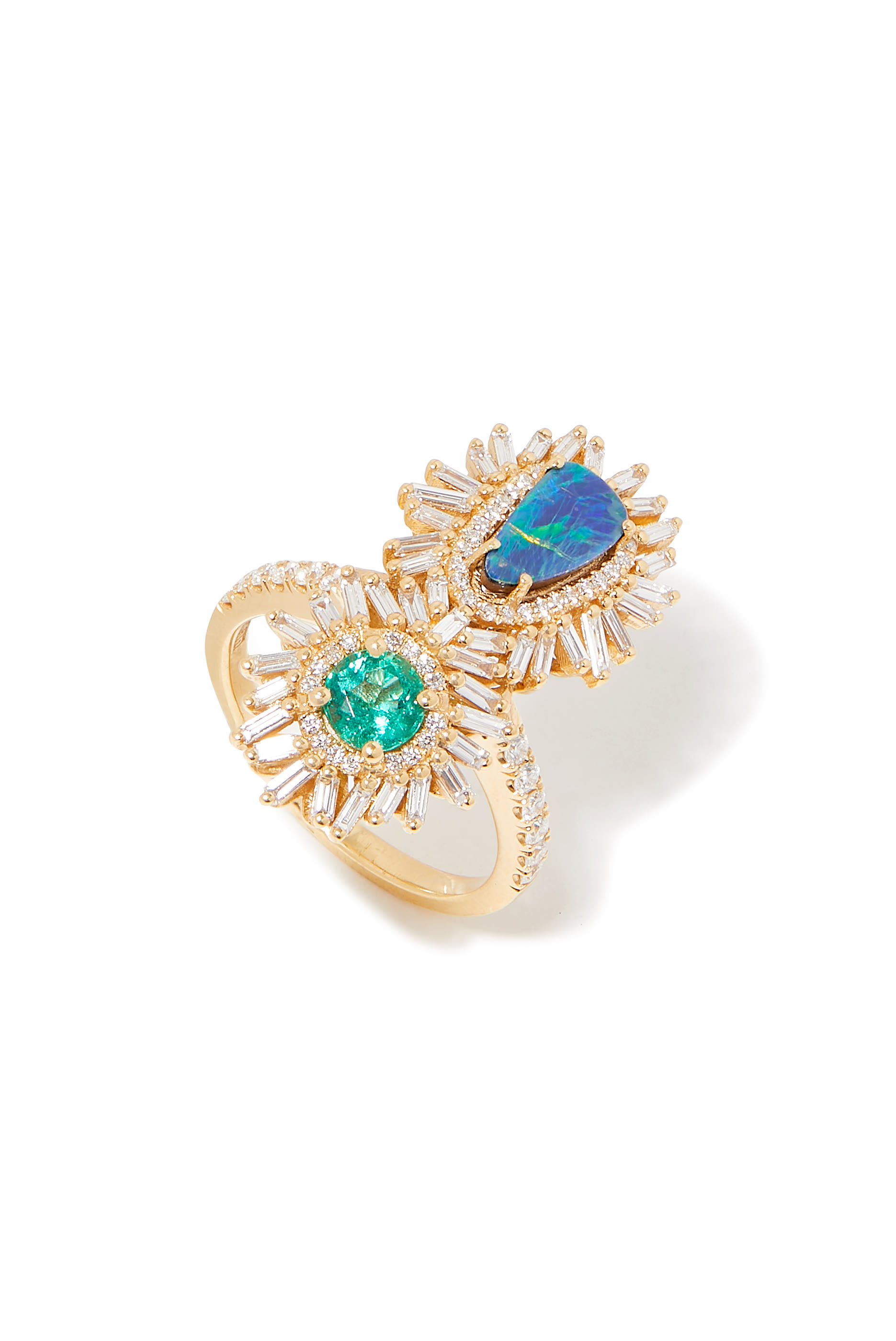 Pave Ring, 18k Yellow Gold, Emerald & Diamond