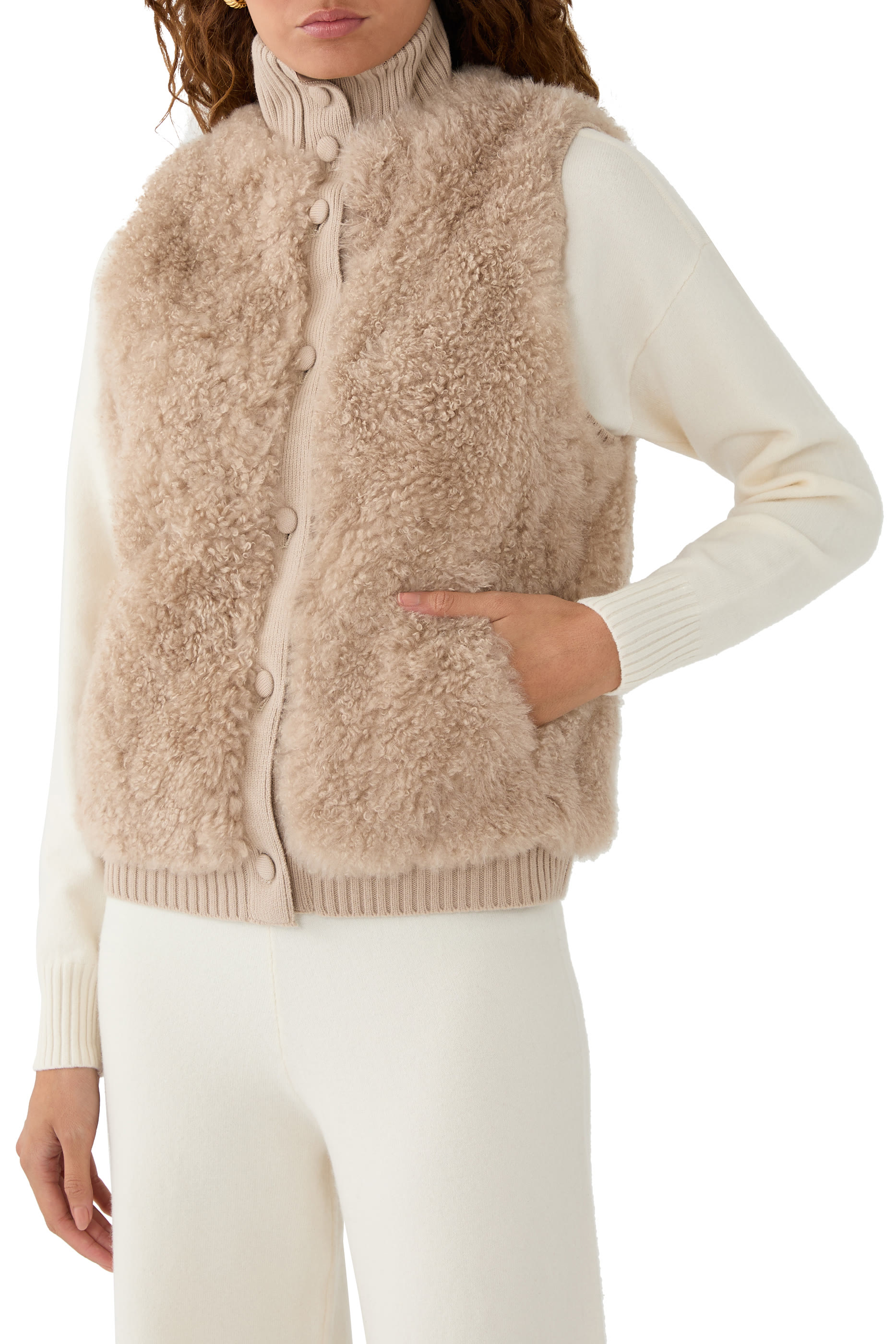Merino Knit and Lambskin Short Gilet