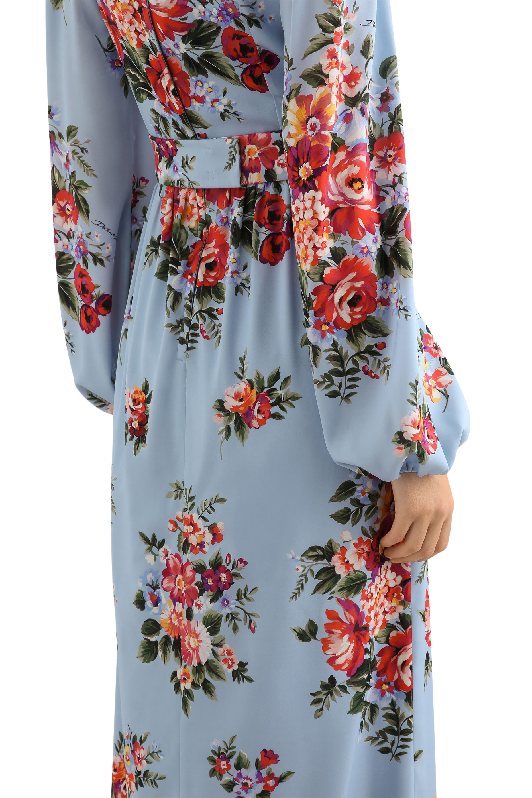 Flower Bouquet-Print Charmeuse Dress