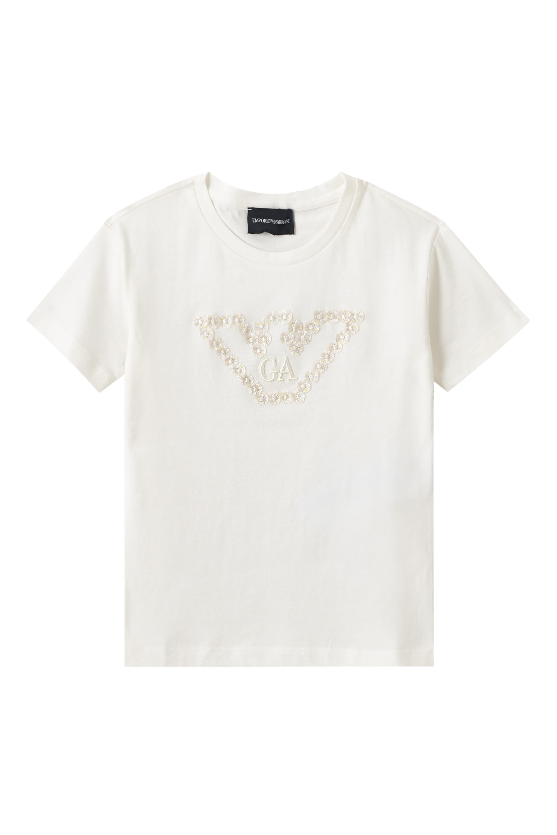 Kids Flower Embroidered Eagle Logo T-Shirt