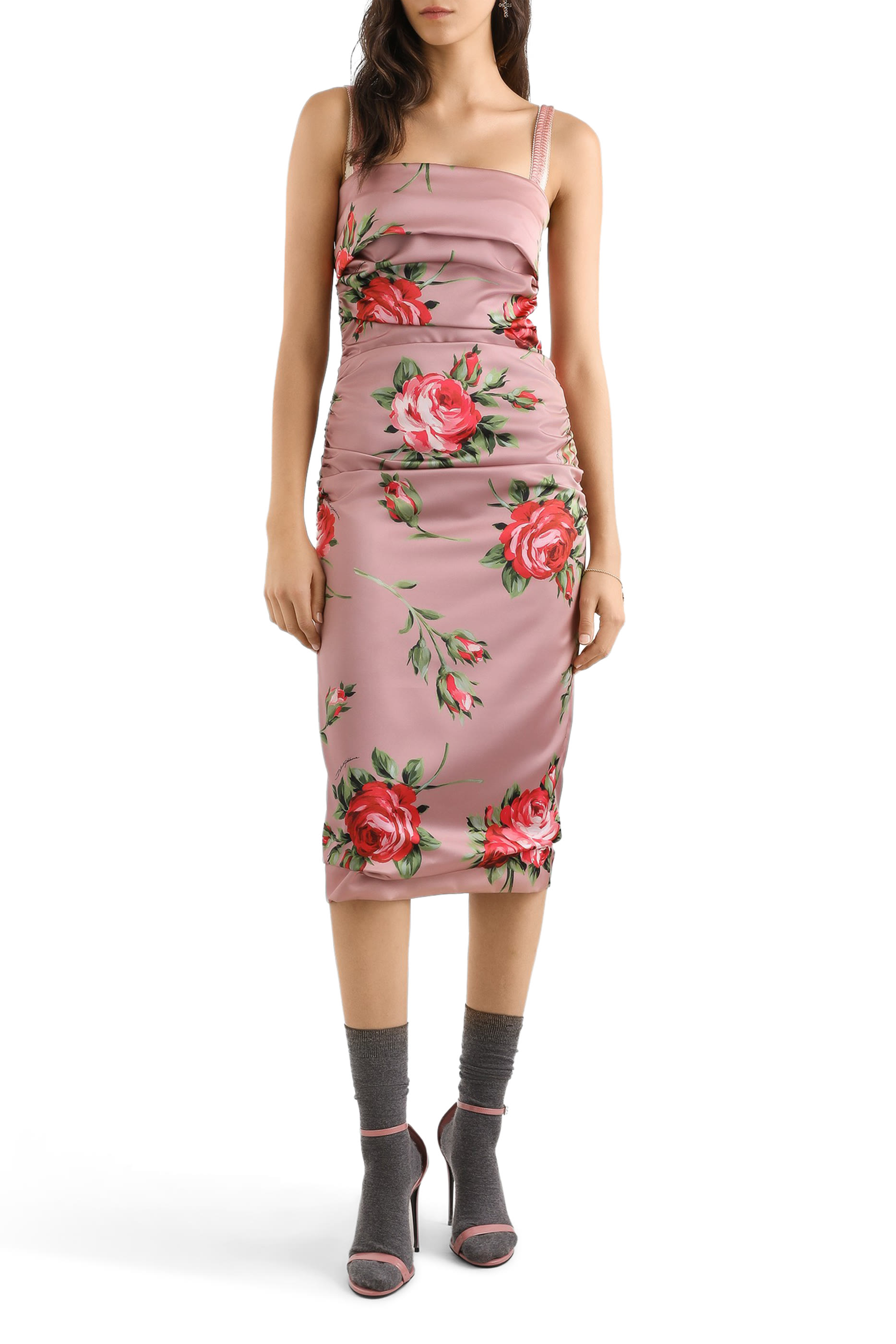 Rose Bouquet-Print Satin Dress