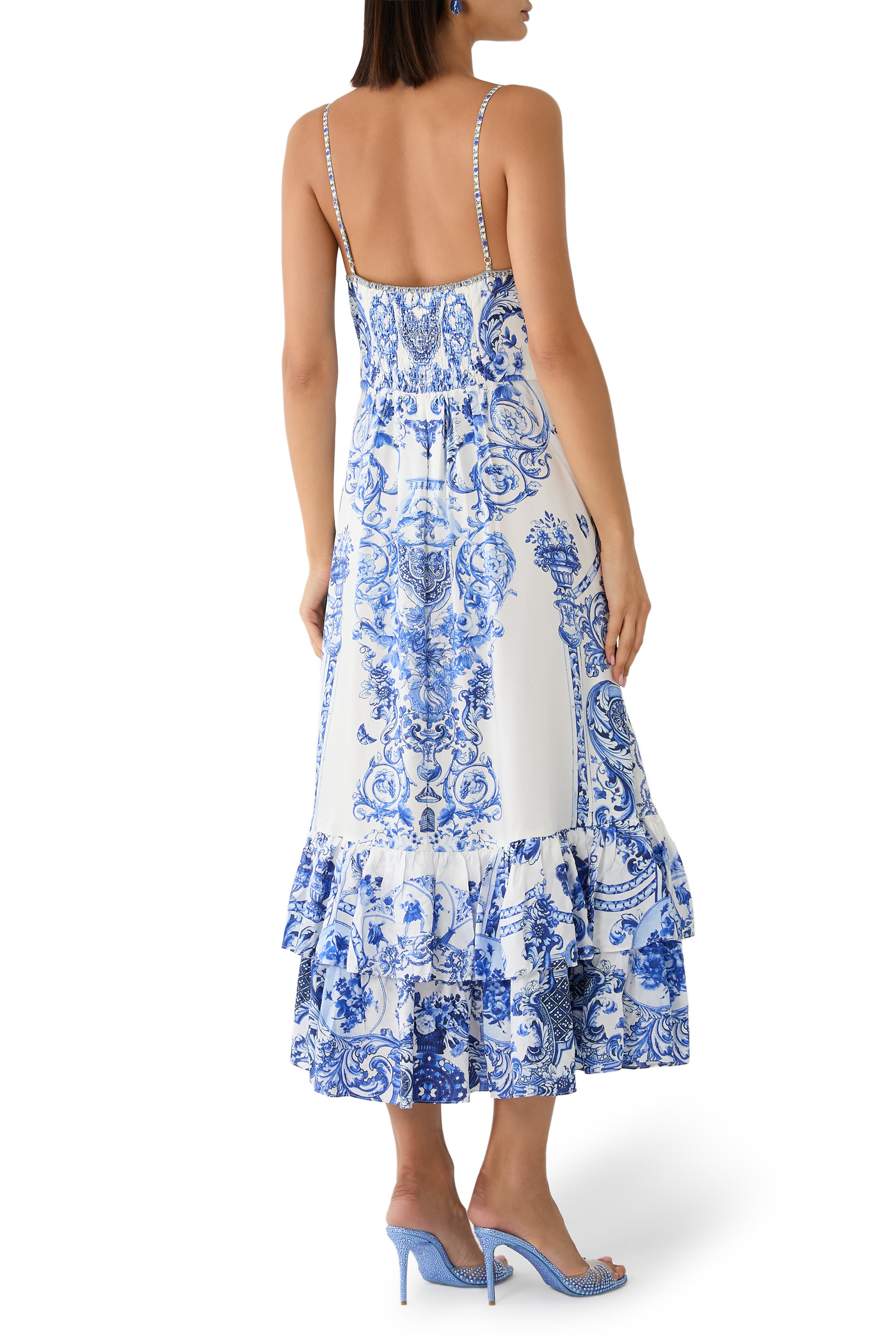 Ruffle Hem Tie-Front Midi Dress