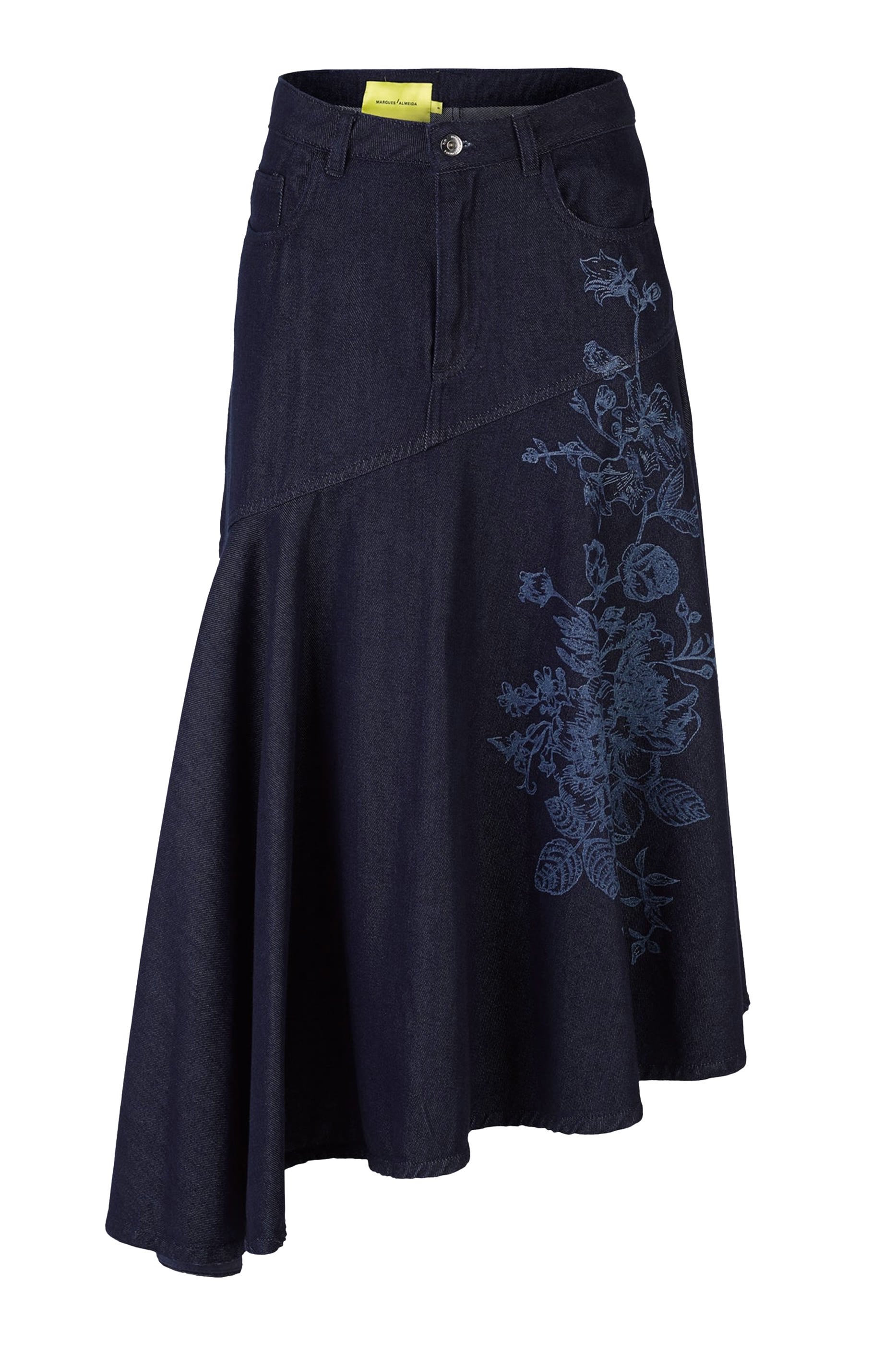 Flower Motif Denim Midi Flounce Skirt 