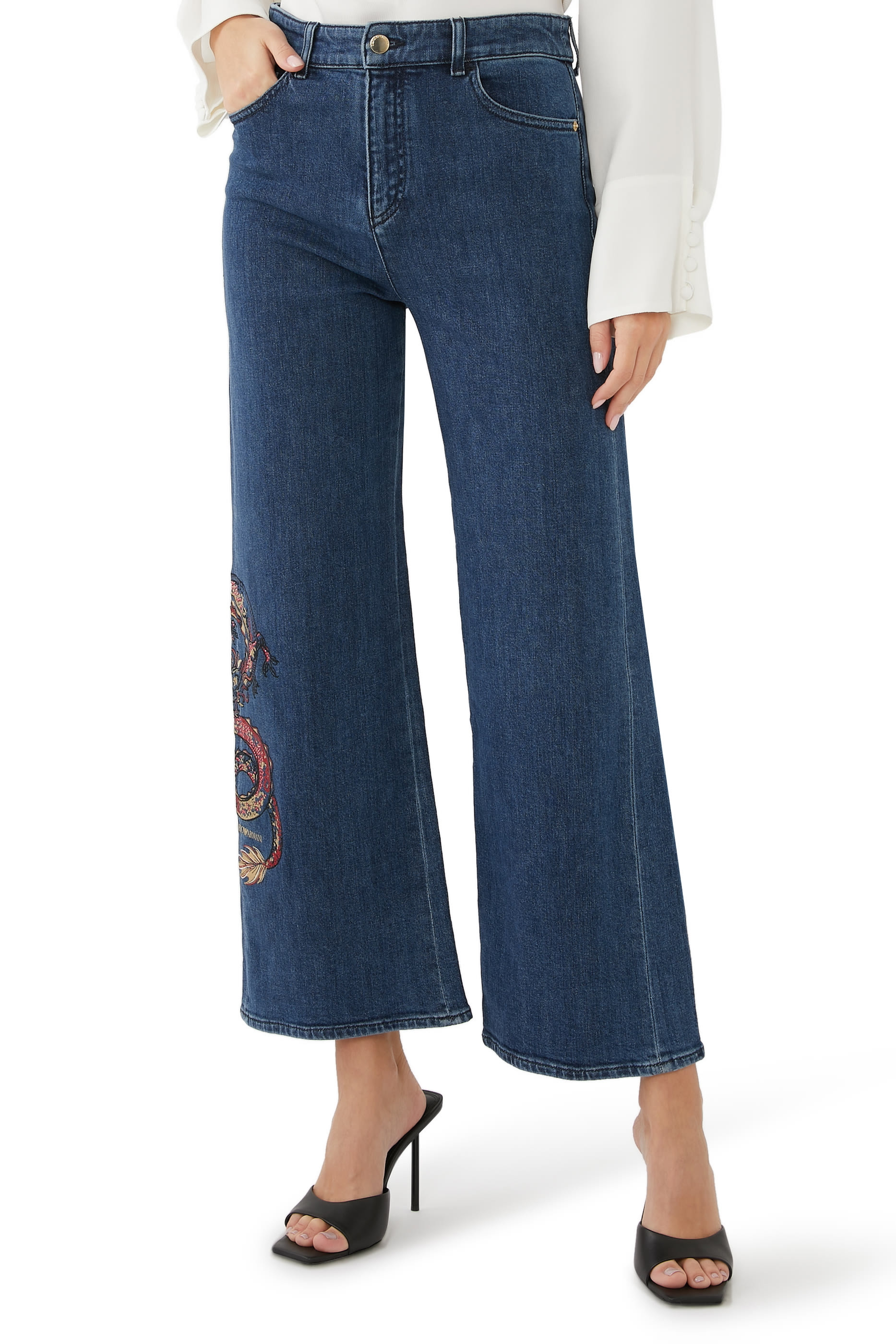 Wide-Leg Embroidered Jeans