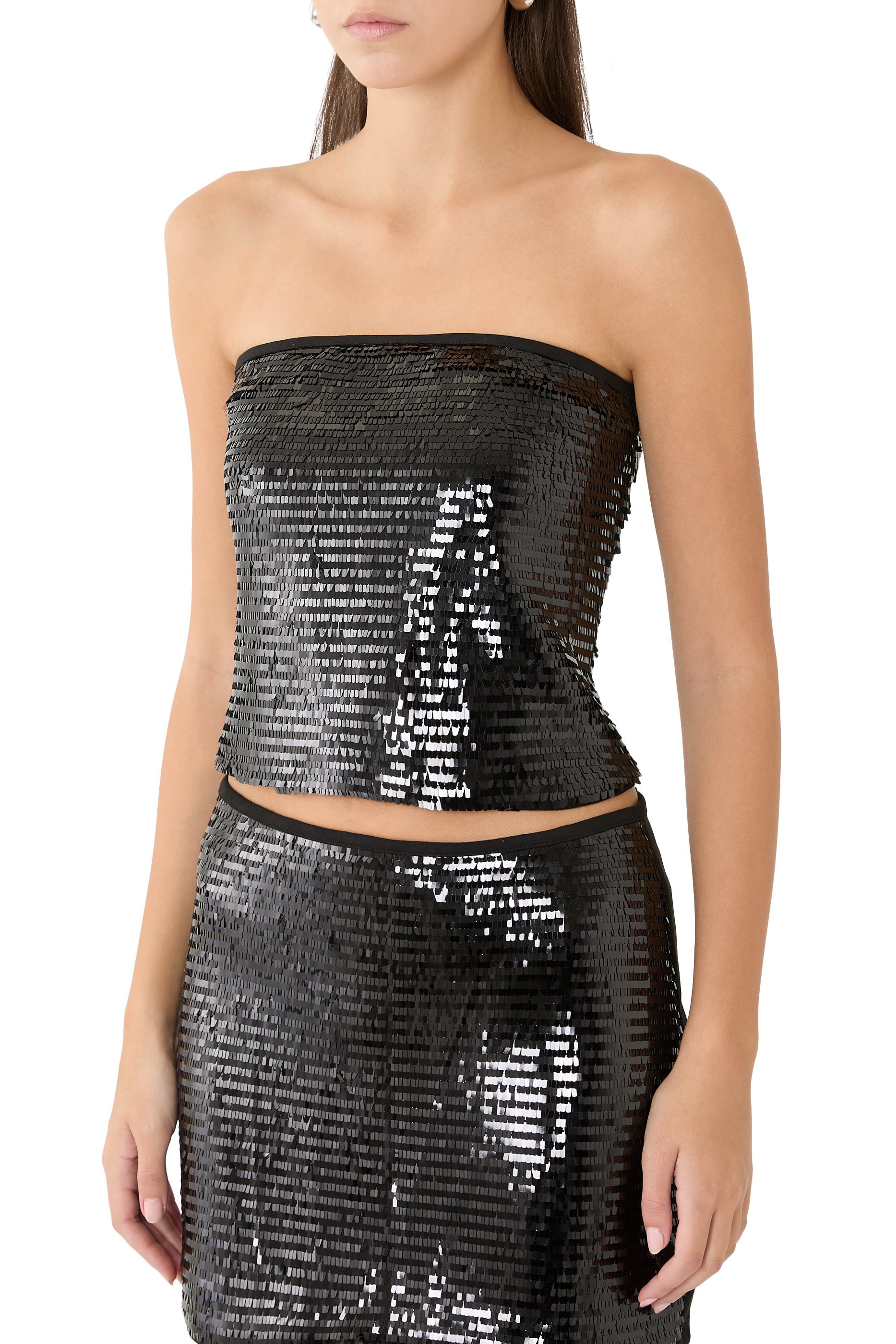 Sequin Embellished Night Lab Strapless Top