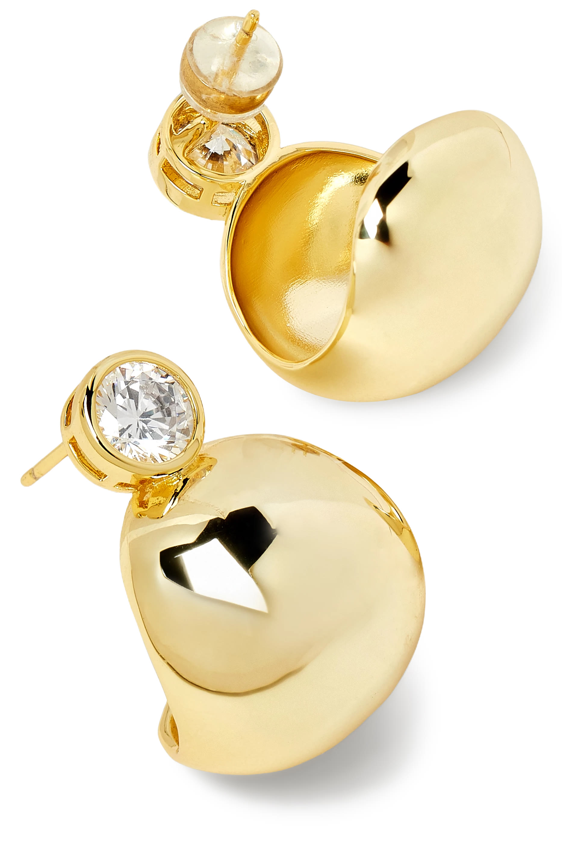 Bezel Gold Earrings, 14k Gold Plated & Cubic Zirconia