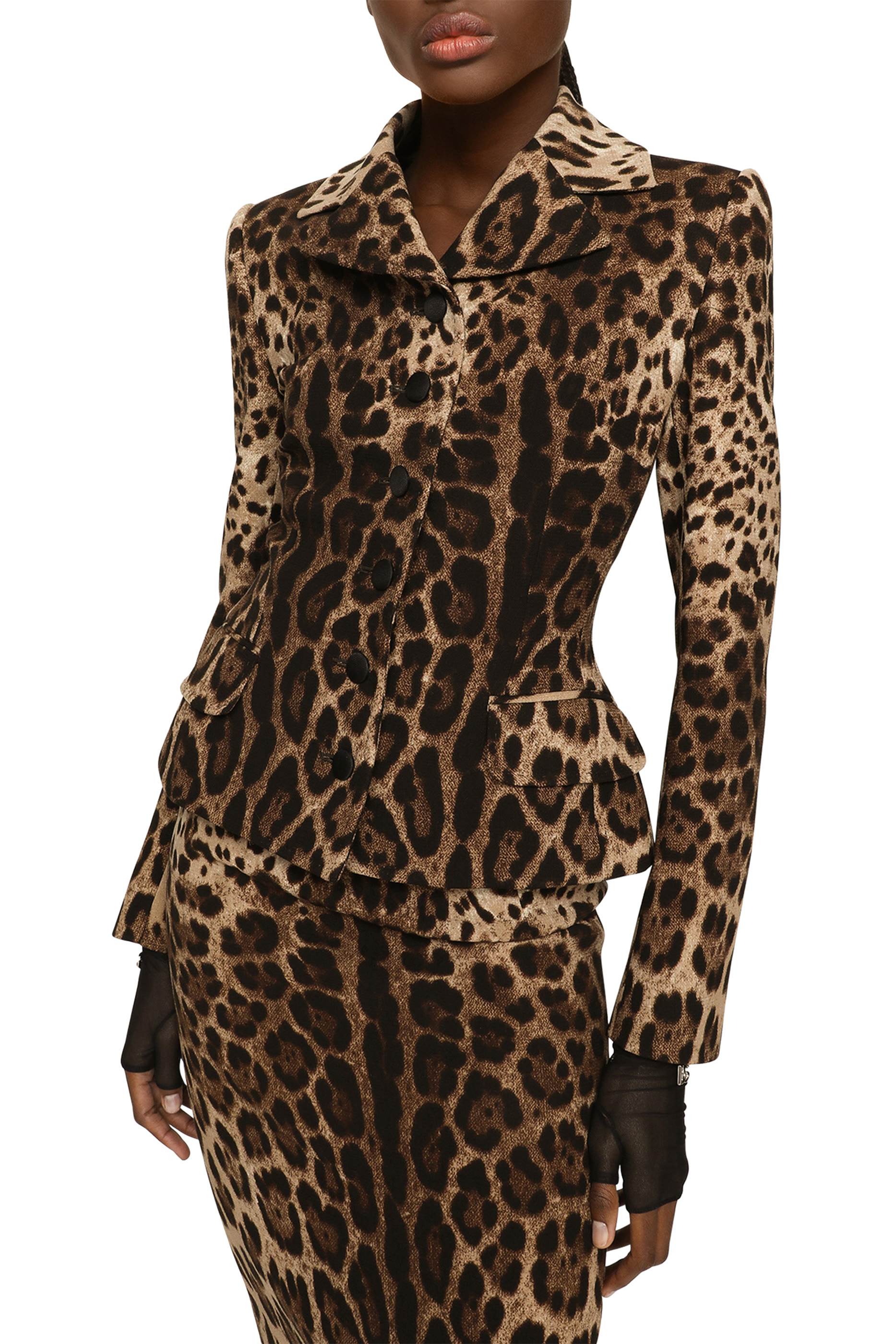 Leopard-Print Double Crepe Calf-Length Skirt