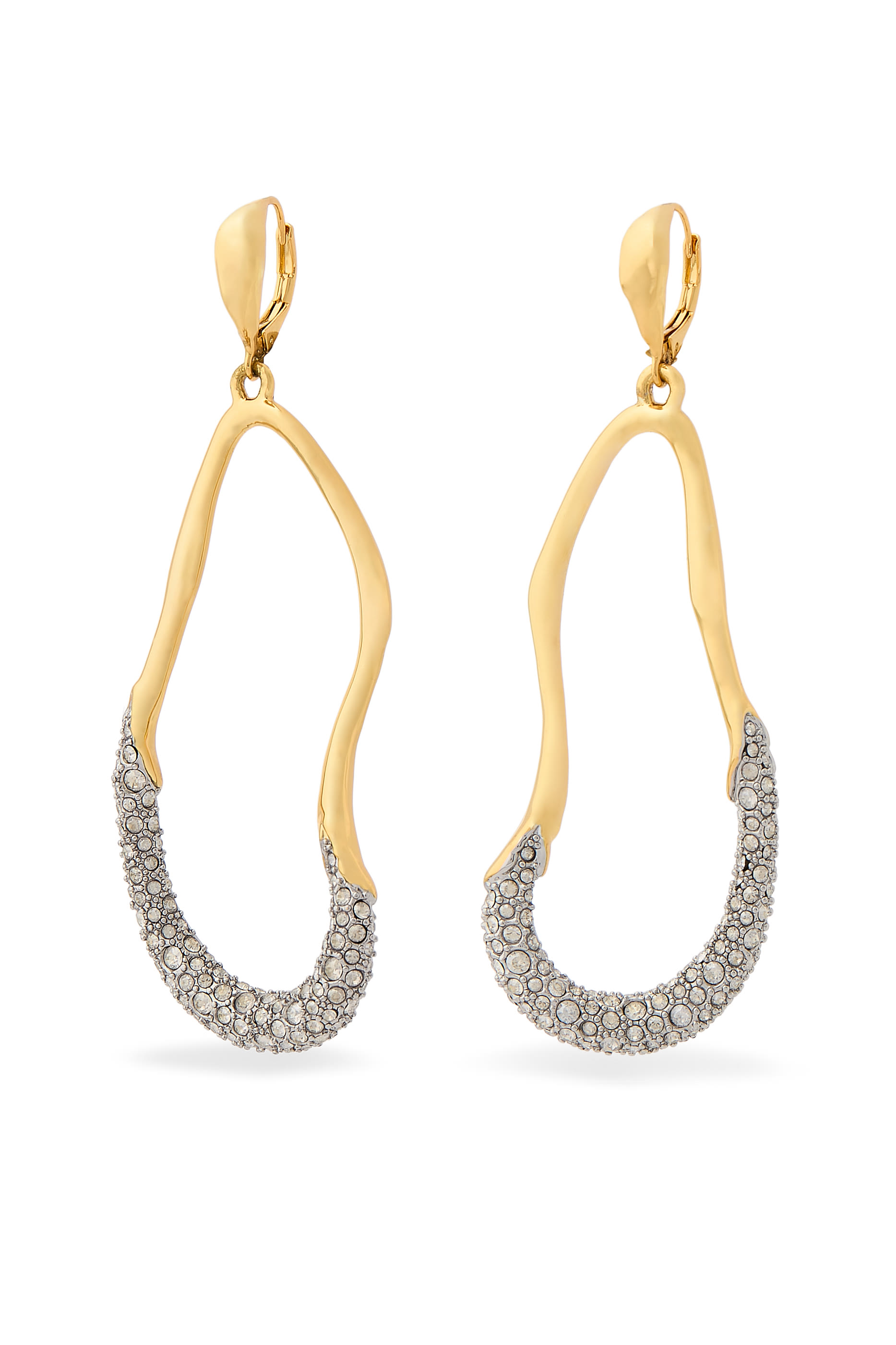 Solanales Crystal Curve Drop Earrings, 14K Gold Plated Brass, Rhodium-tone Plated Brass & Crystal