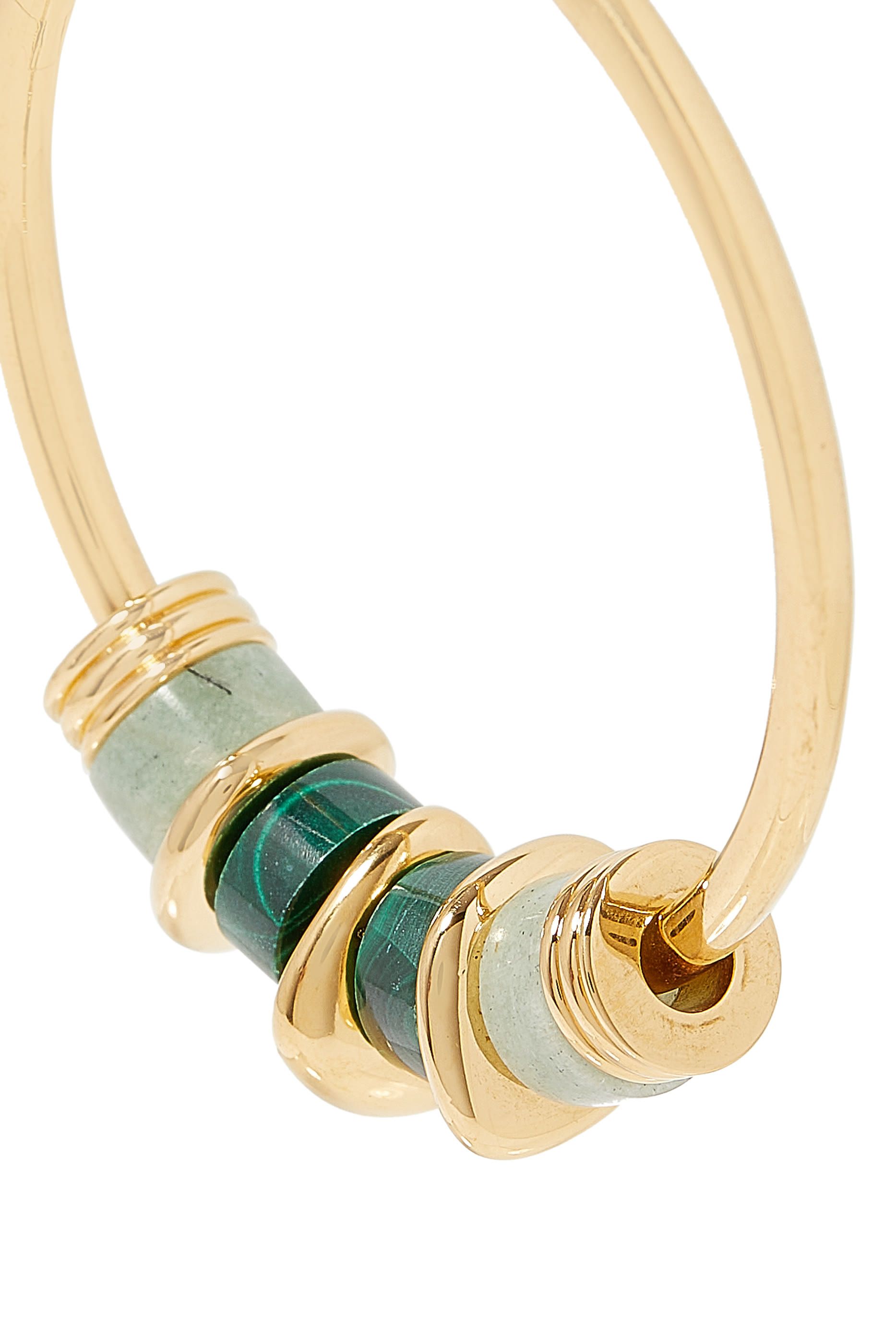 Abacus Beaded Large Charm Hoop Earrings, 18k Recycled Gold Vermeil on Recycled Sterling Silver & Malachite, Amazonite