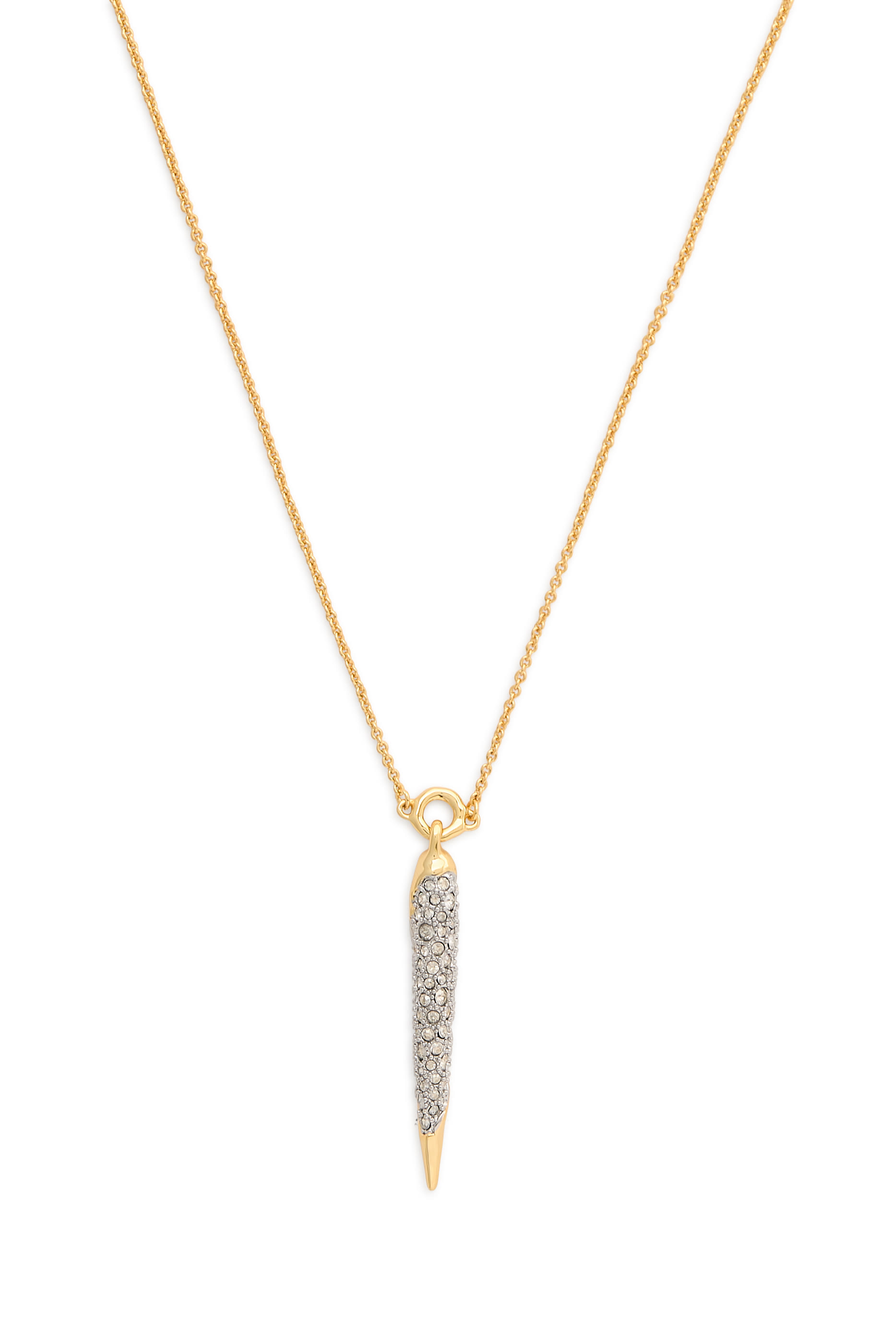 Solanales Spear Necklace, 14k Gold Plated Brass with Rhodium Tone Plated Brass & Crystal