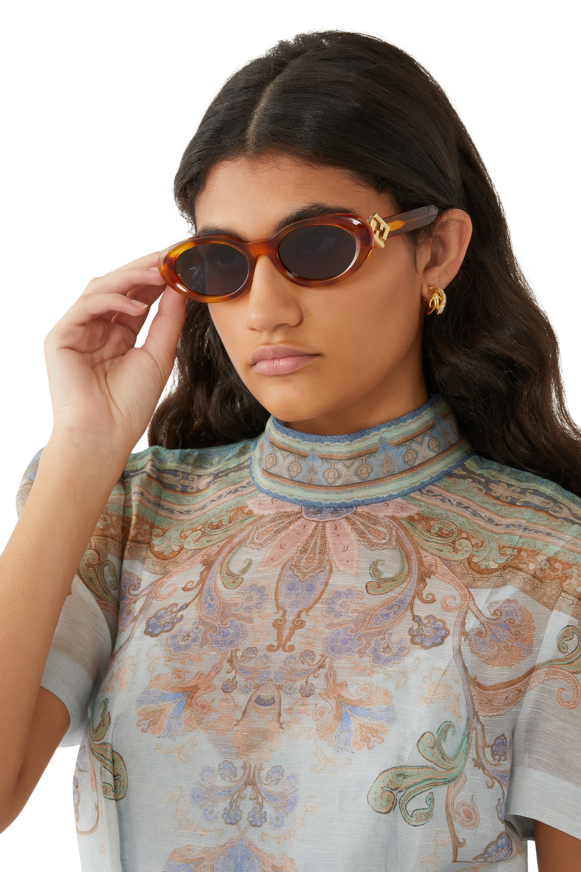 FF Diamonds Brown Havana Oval Sunglasses