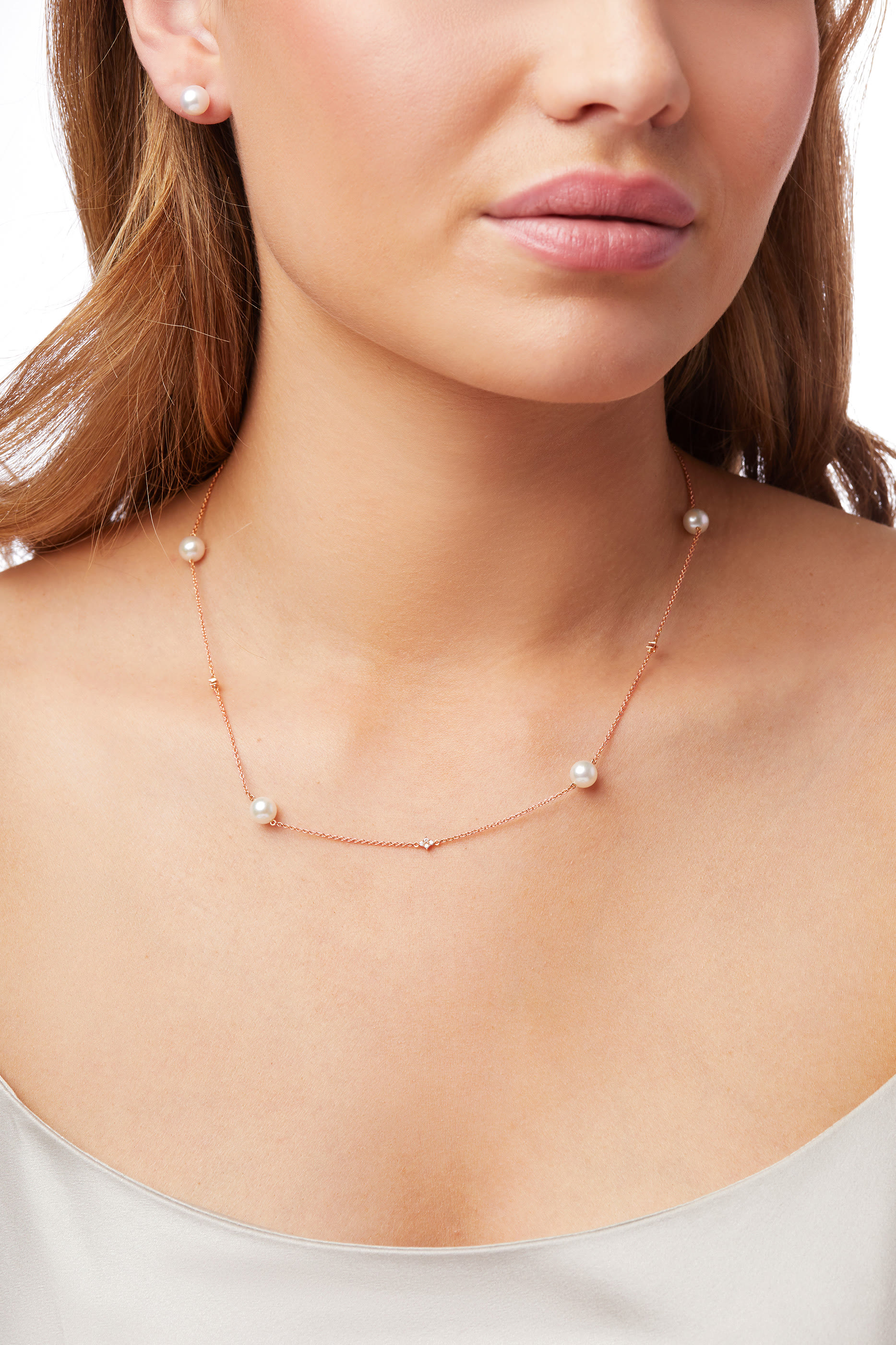 Classic Necklace, 18k Rose Gold, Diamond & Pearl