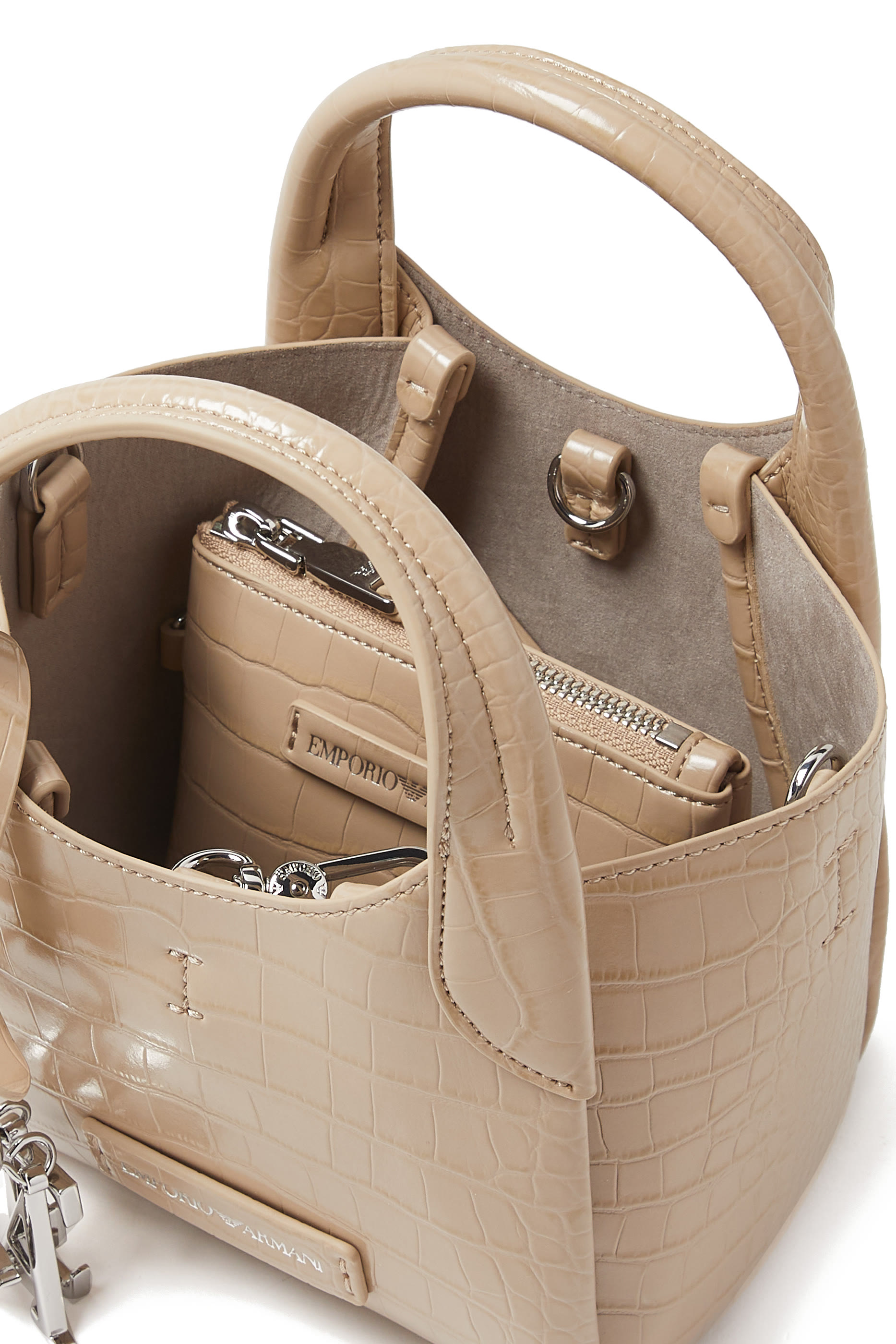 Croc-Embossed Faux Leather Small Shopping Tote Bag