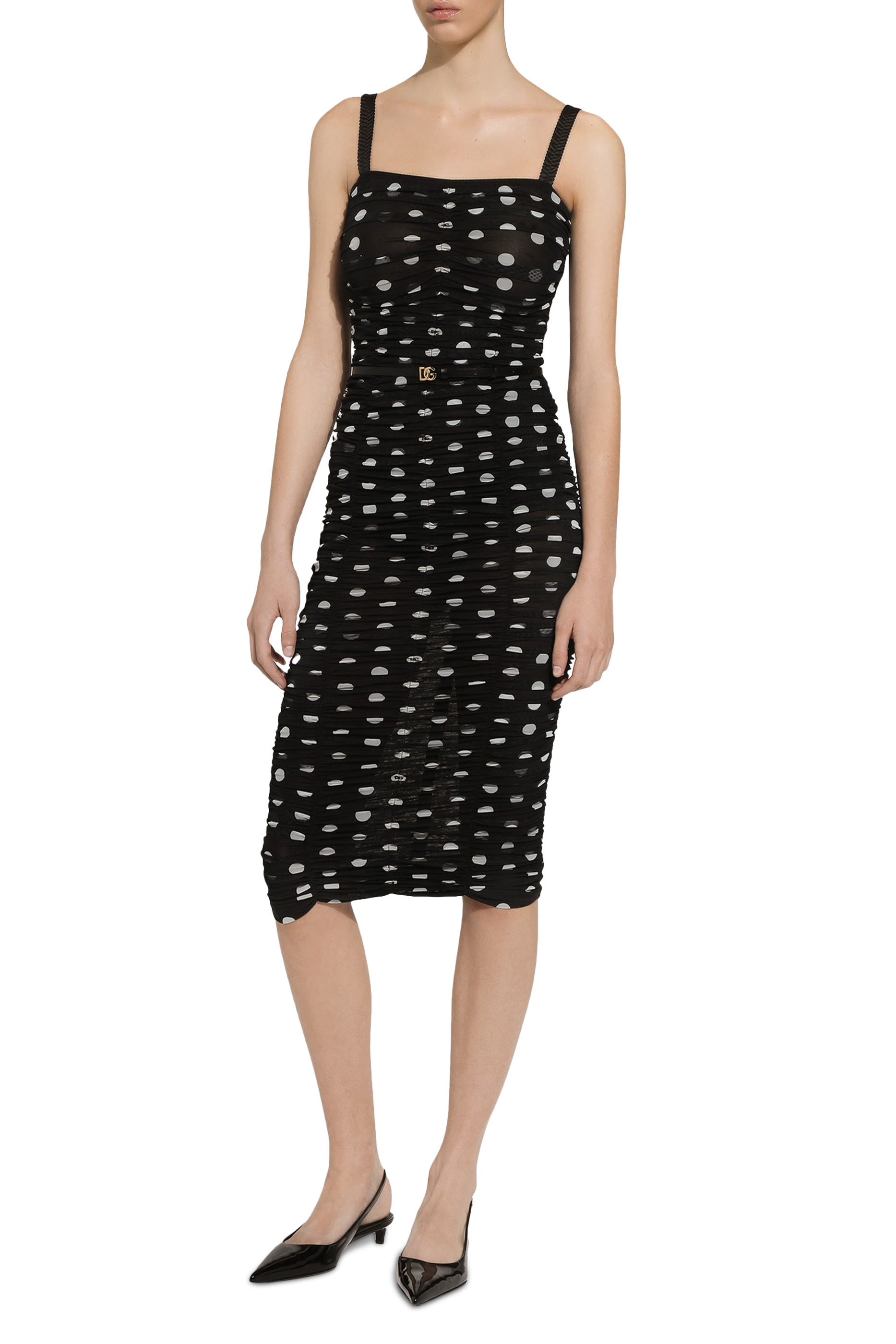Polka-Dot Tulle Calf-Length Sheath Dress