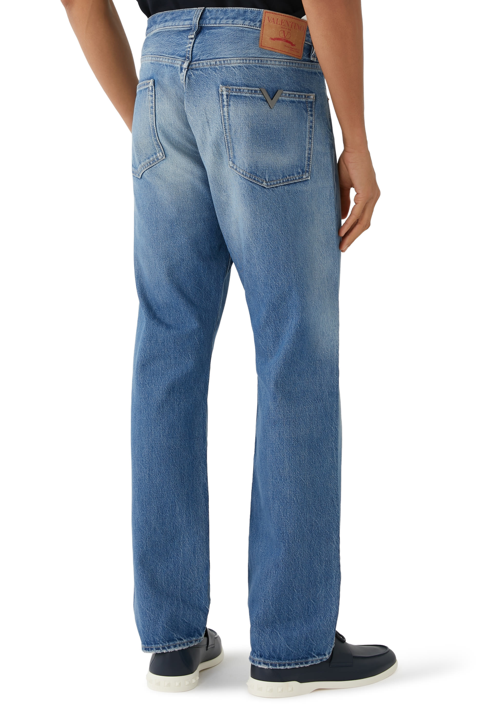 Denim Pants with Metallic V Detail