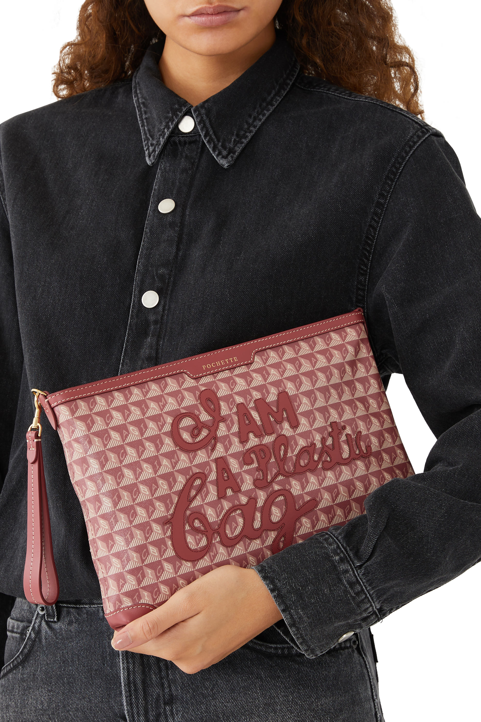 I am a Plastic Bag Motif Pochette Bag