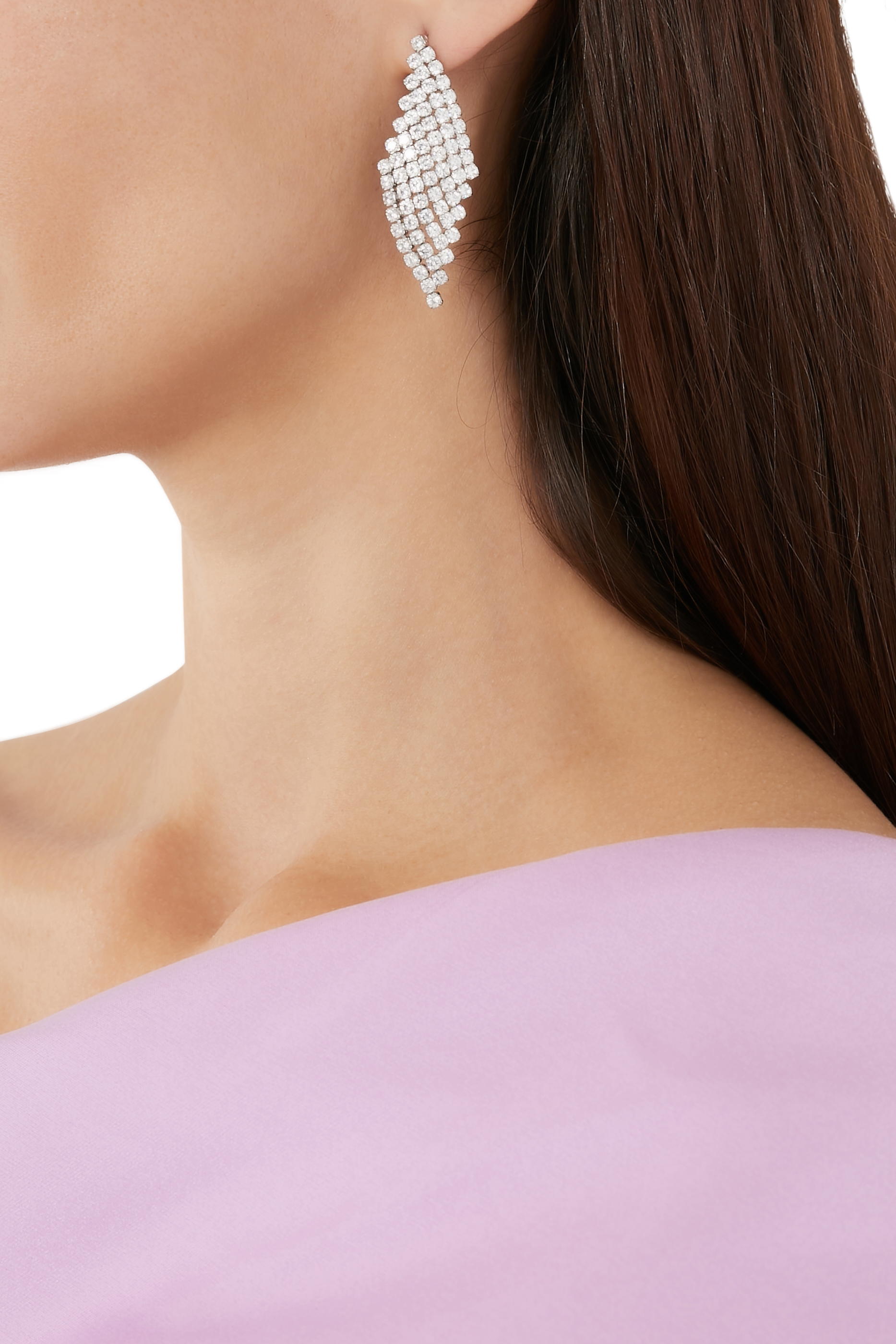 Mesh Pattern Diamond Drop Earrings, Rhodium-Plated Brass & Cubic Zirconia