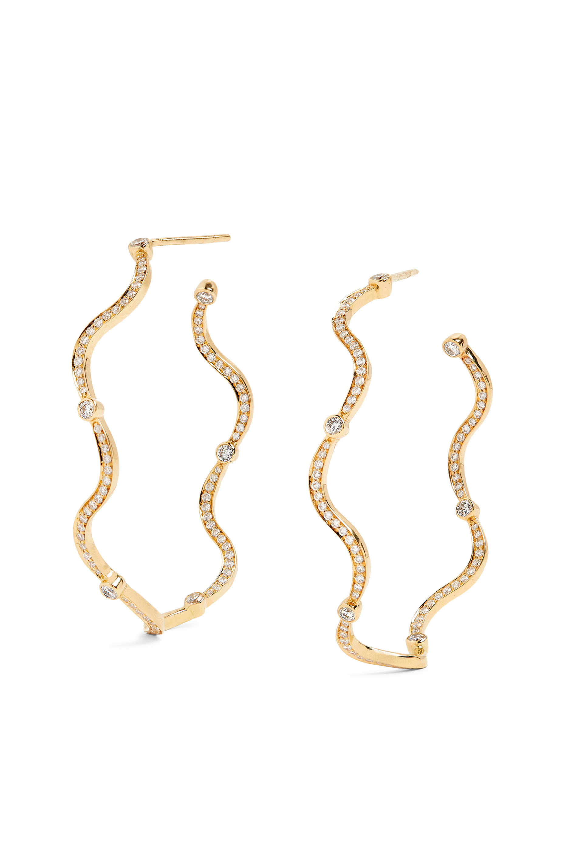 Wave Hoop Earrings, 18k Yellow Gold & Diamonds