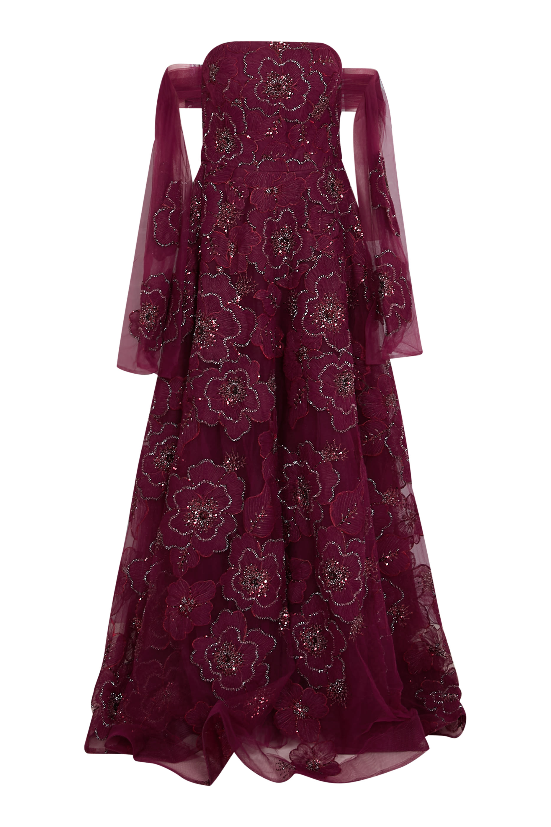 Strapless Ball Gown with Beaded Floral Appliqués 