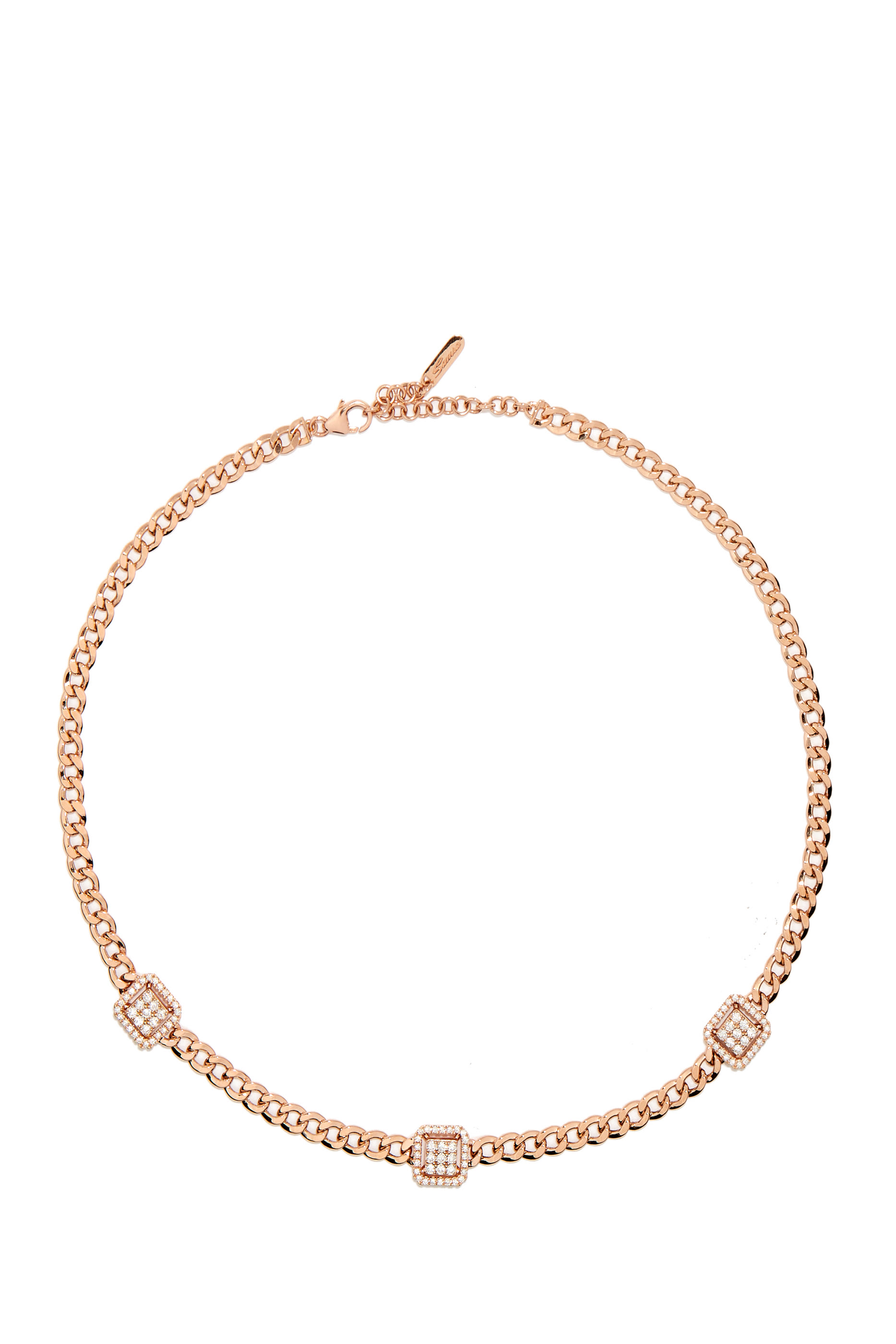 Quwa Three Square Necklace, 18K Rose Gold & Diamonds