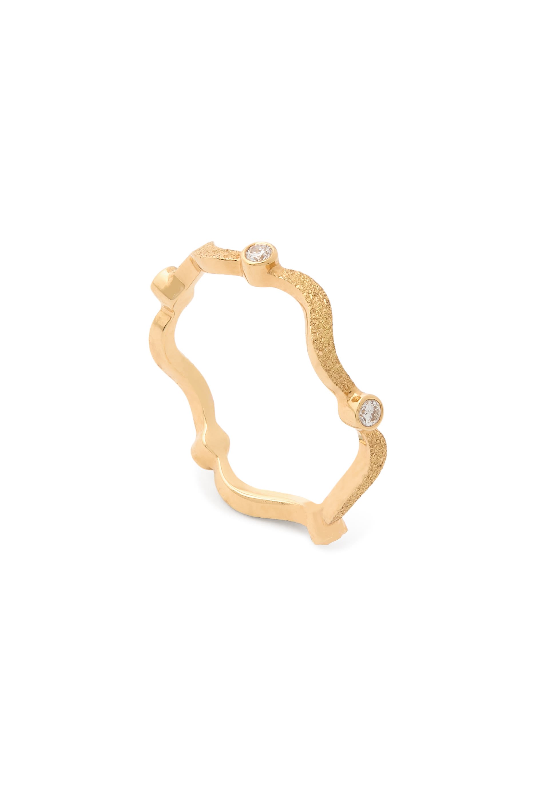 Gold Single Wave Ring, 18K Yellow Gold & Diamonds