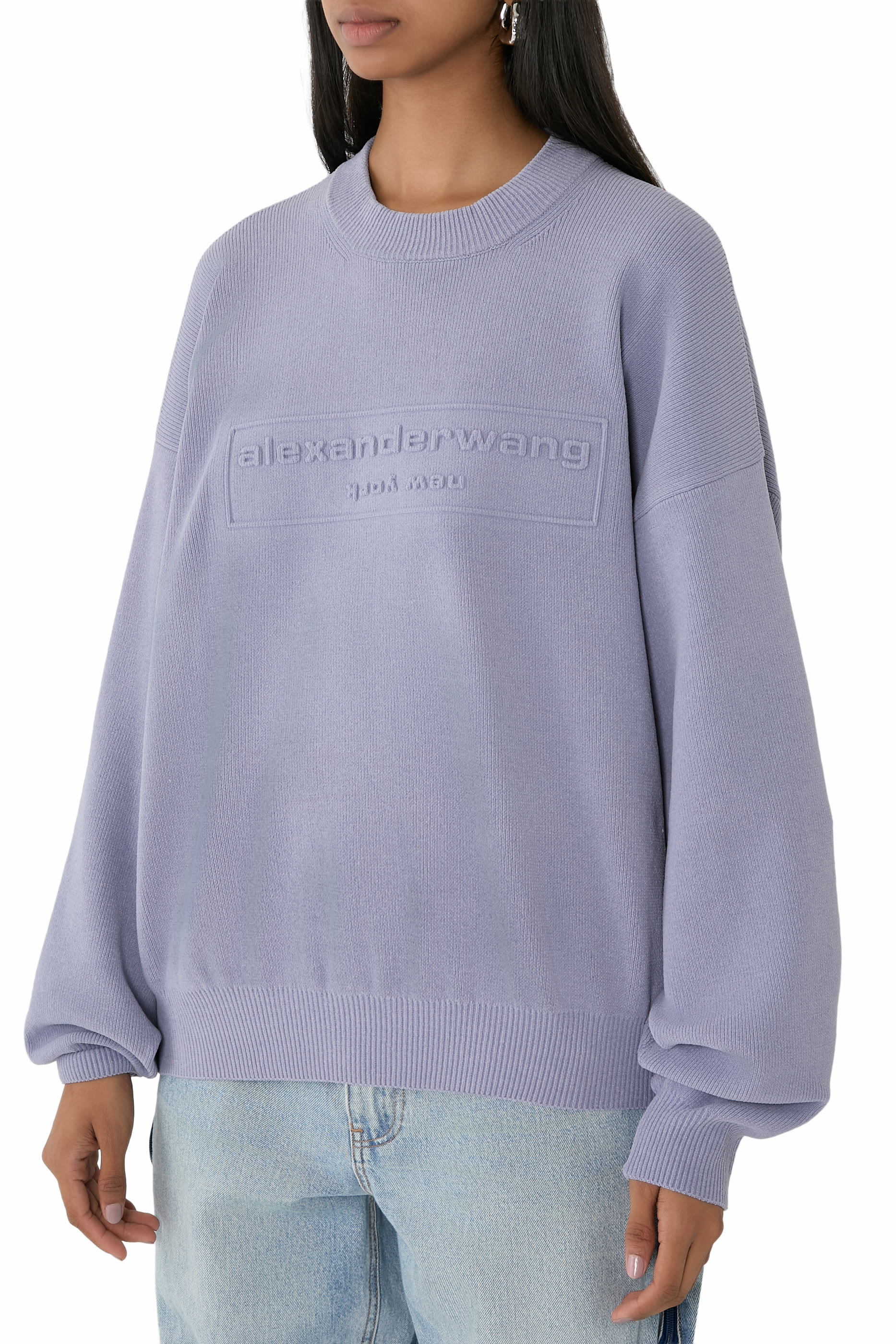 Embossed Logo Ribbed Pullover