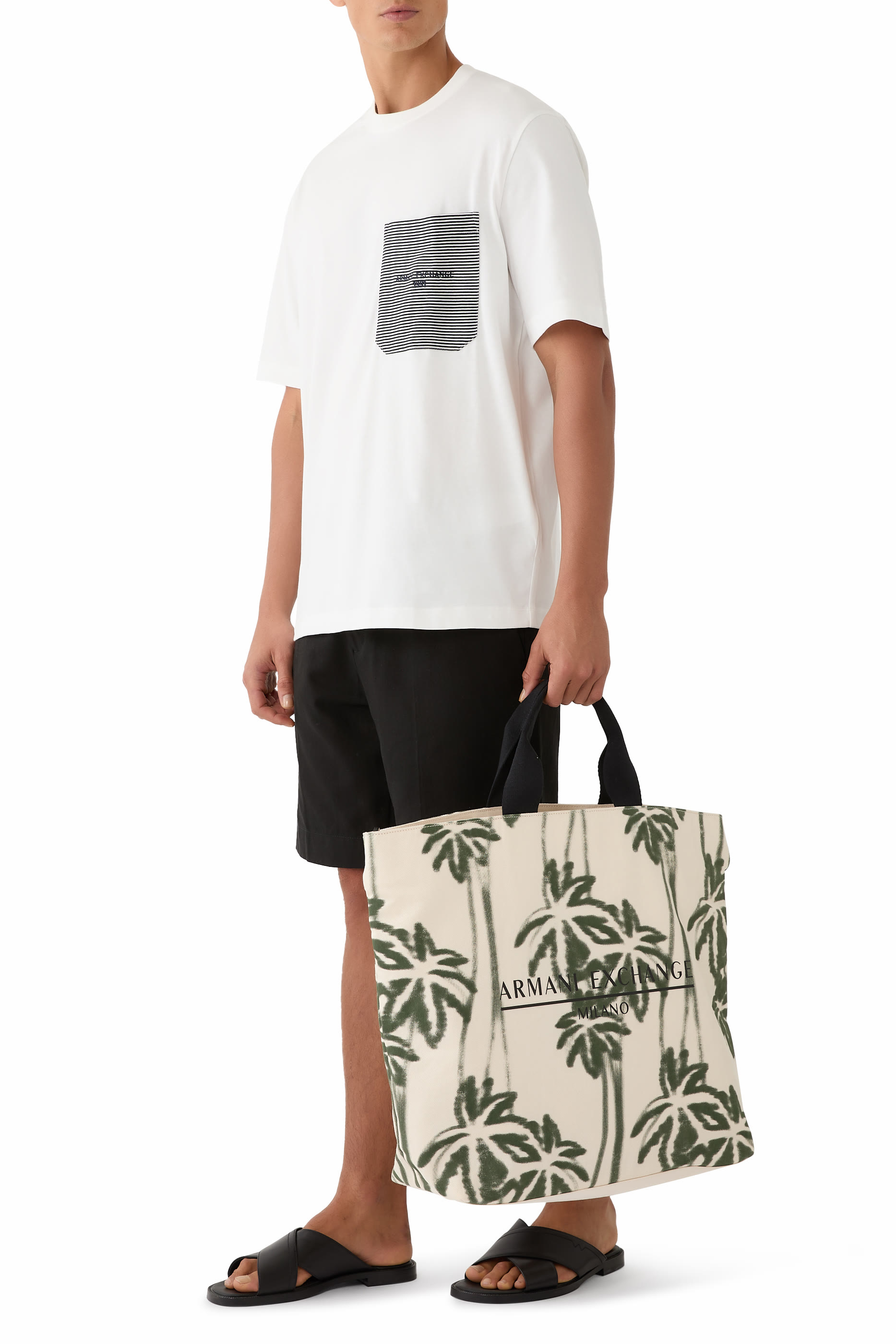 Palm-Patterned Cotton Shopper Bag