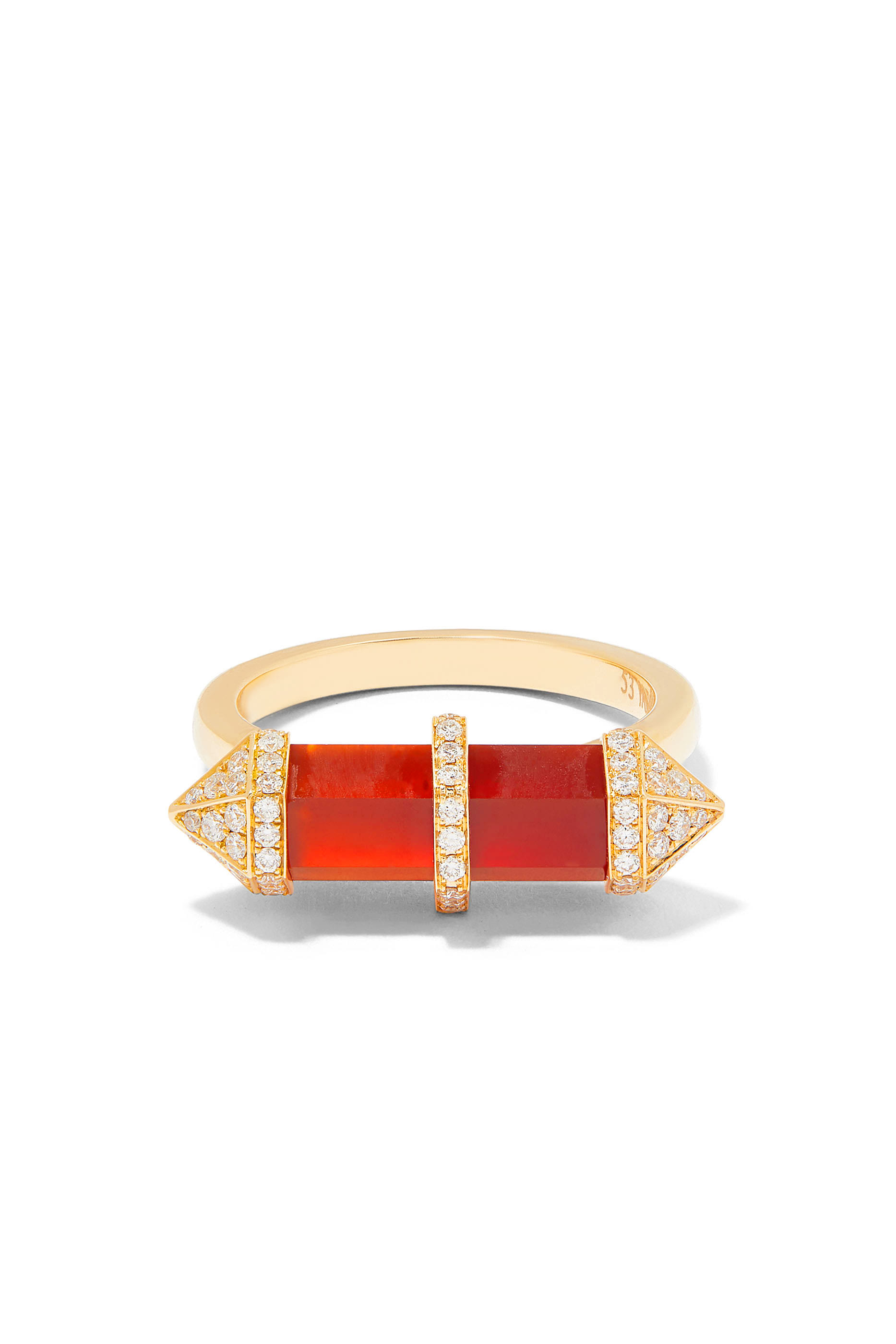 Small Horizontal Chakra Ring, 18k Yellow Gold with Diamonds & Red Carnelian