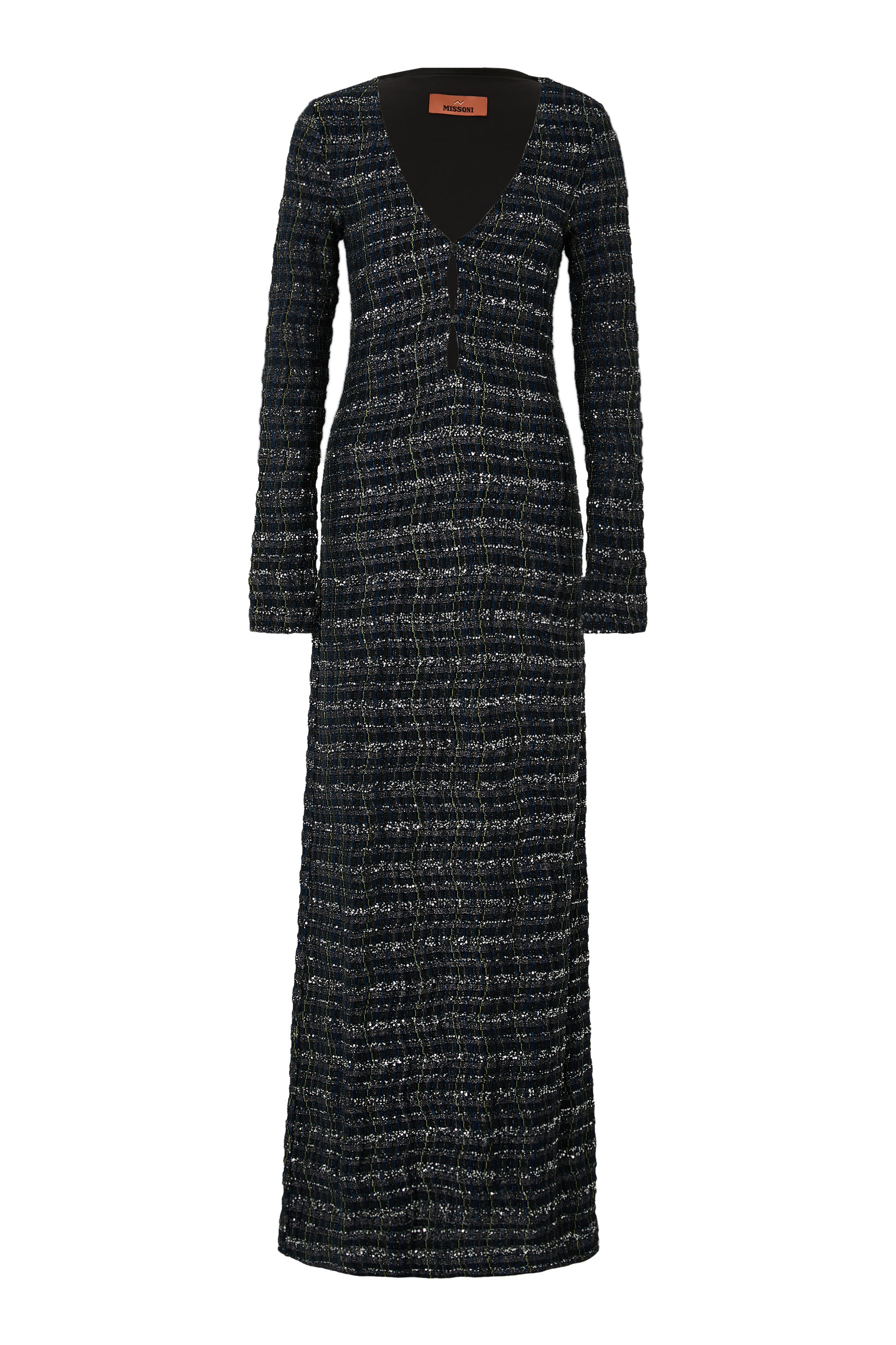 Caperdoni Wavy Checkered Sequinned Maxi Dress