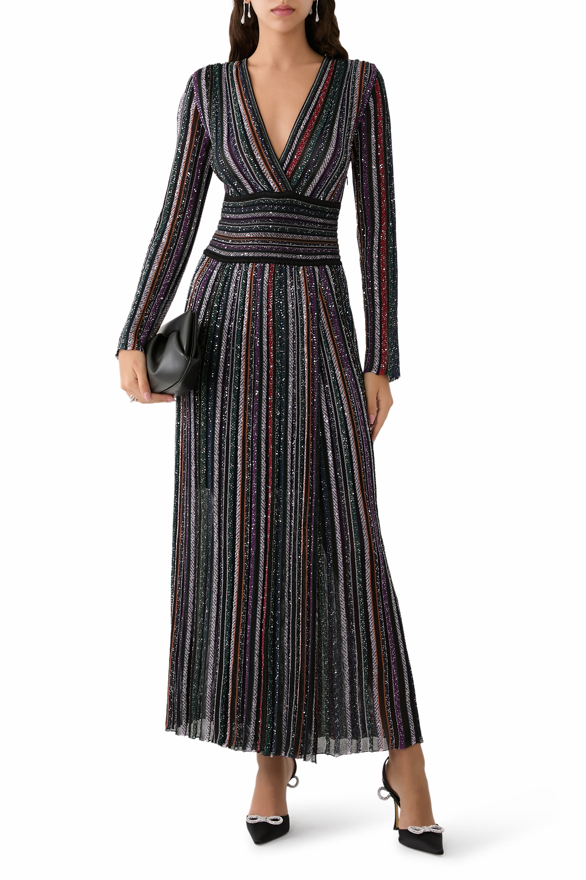 Striped Sequins Knitted Maxi Dress