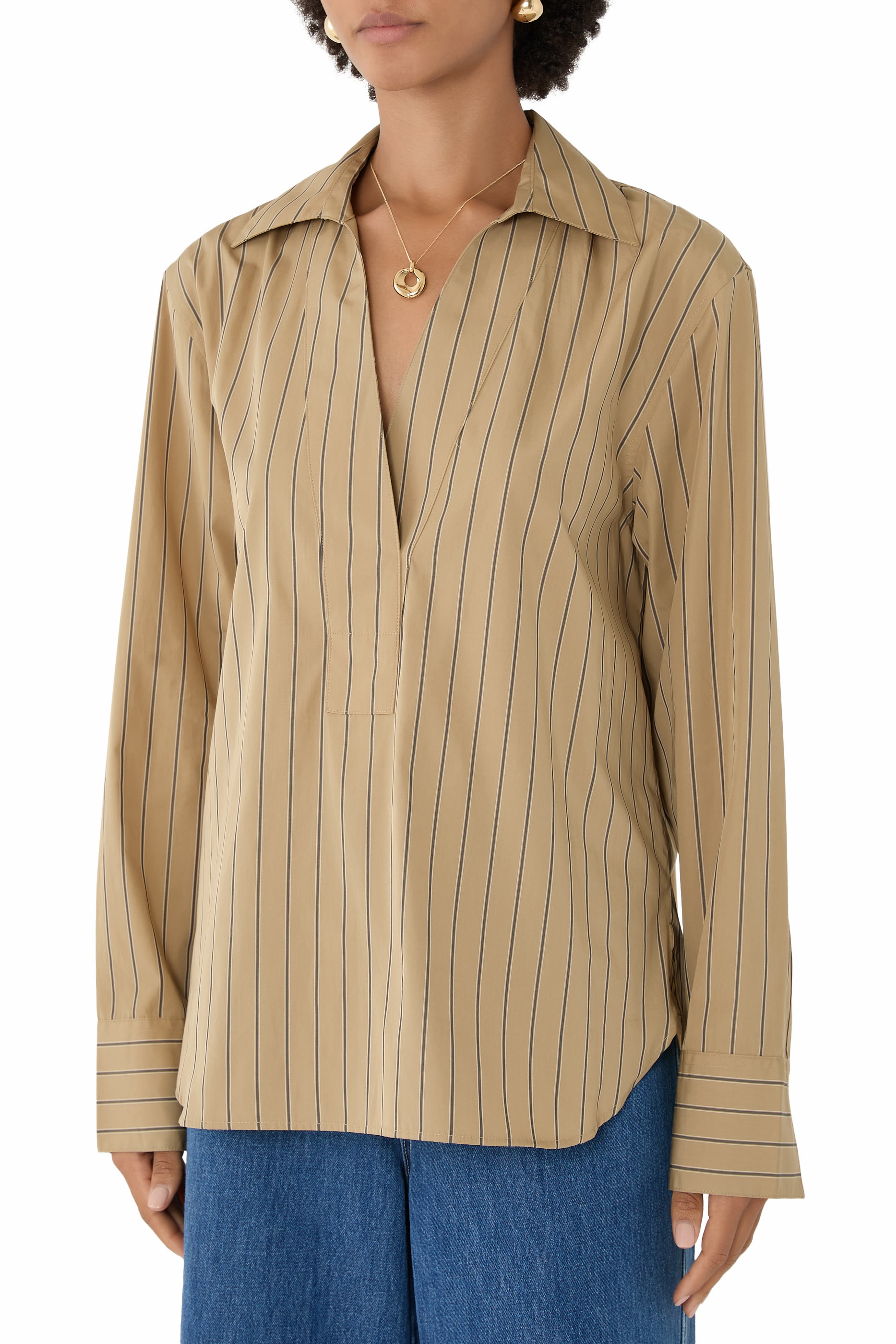 Striped Cotton Relaxed Popover Shirt