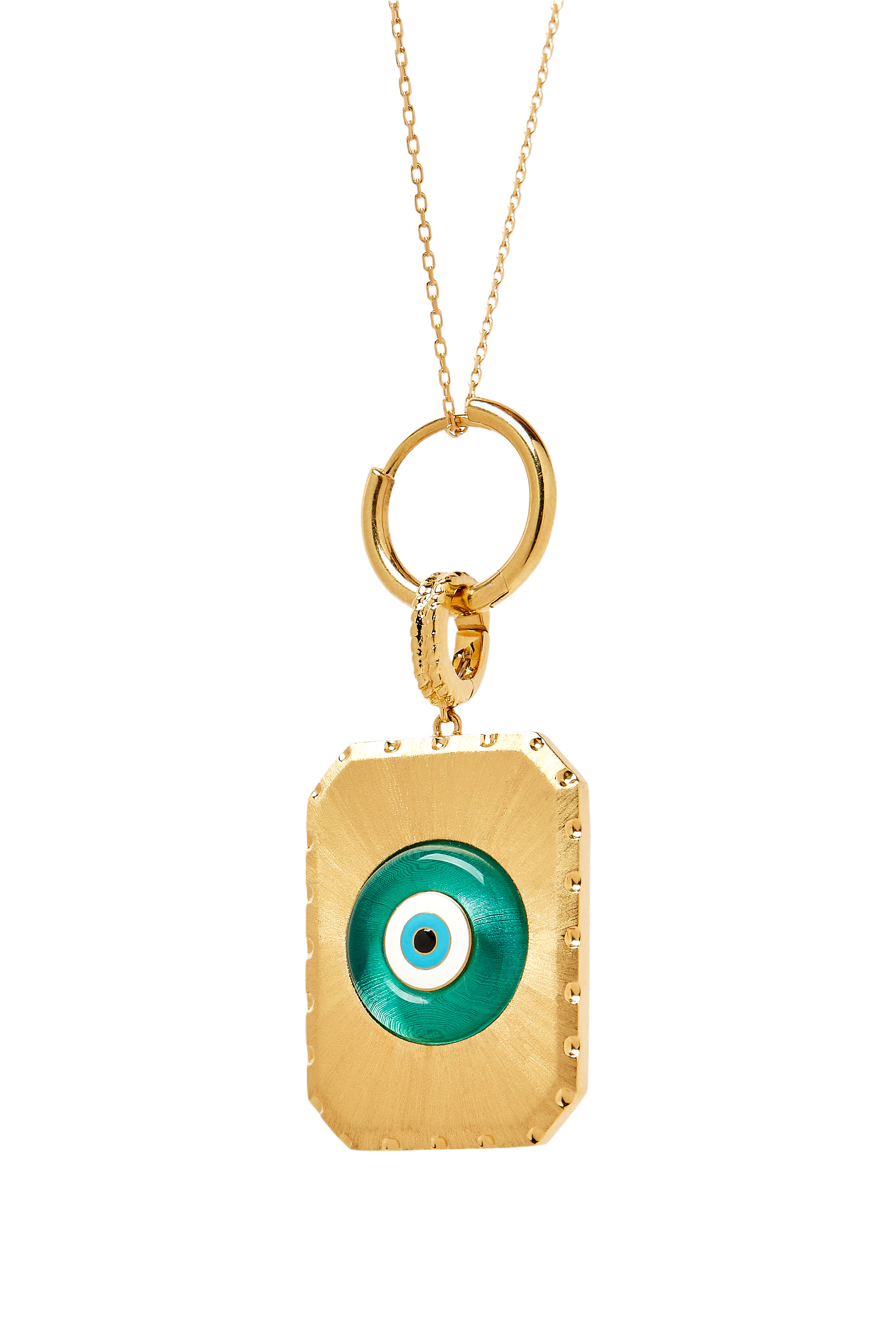 Evil Eye Brushed Charm, 18K Yellow Gold & Enamel
