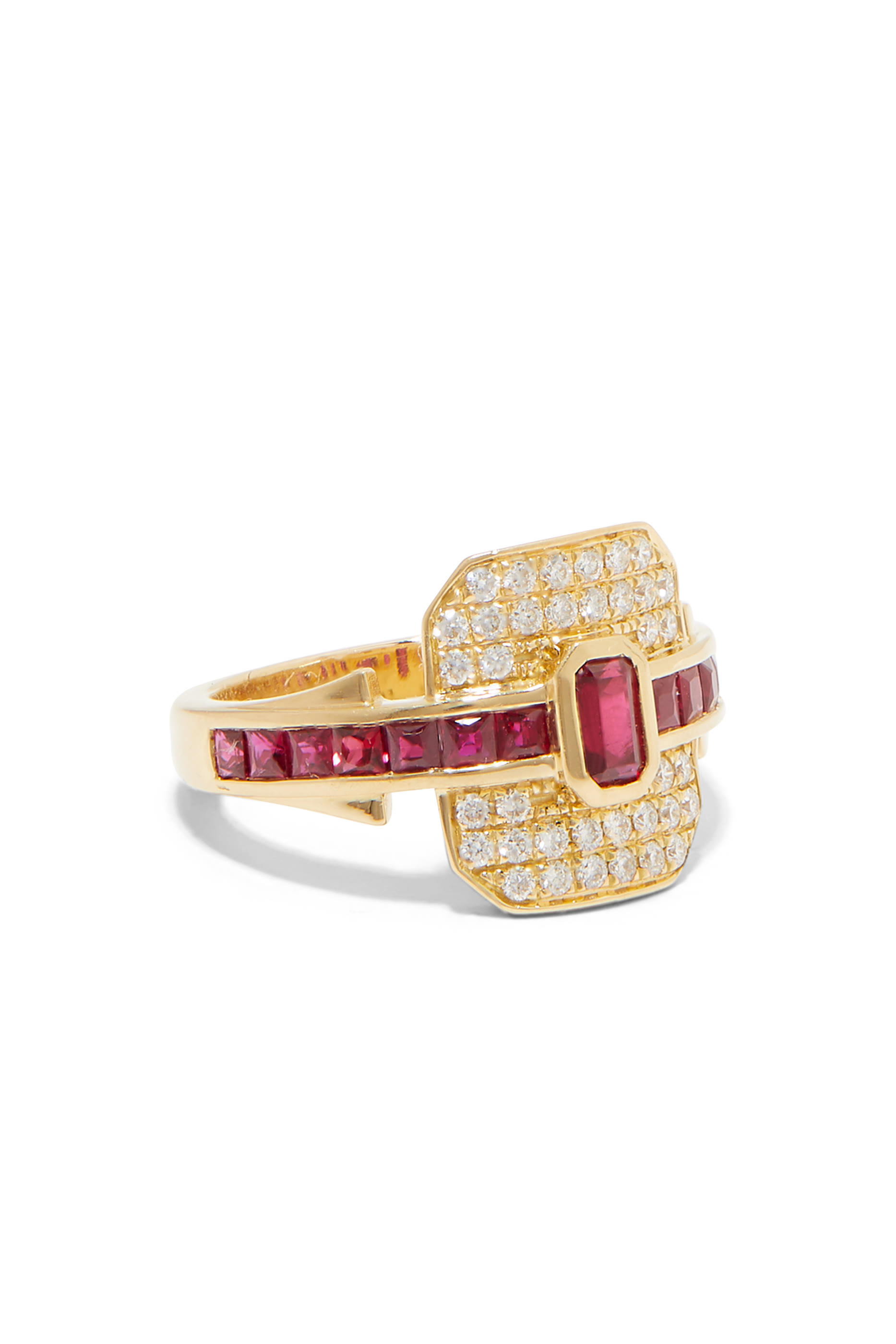 Shield Ring, 18K Yellow Gold with Diamond & Ruby