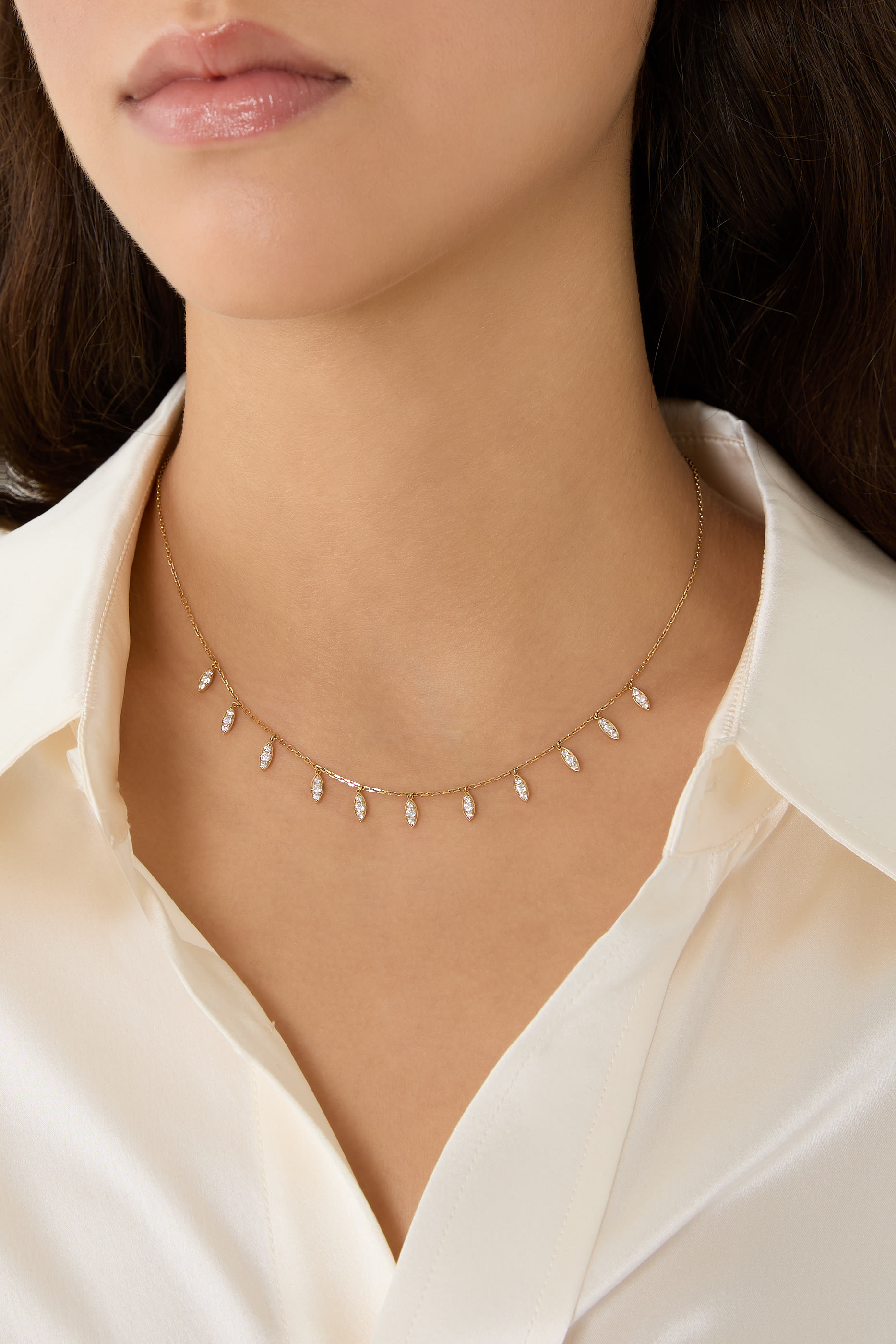 Barq Marquise Dangling Necklace, 18k Yellow Gold & Diamonds