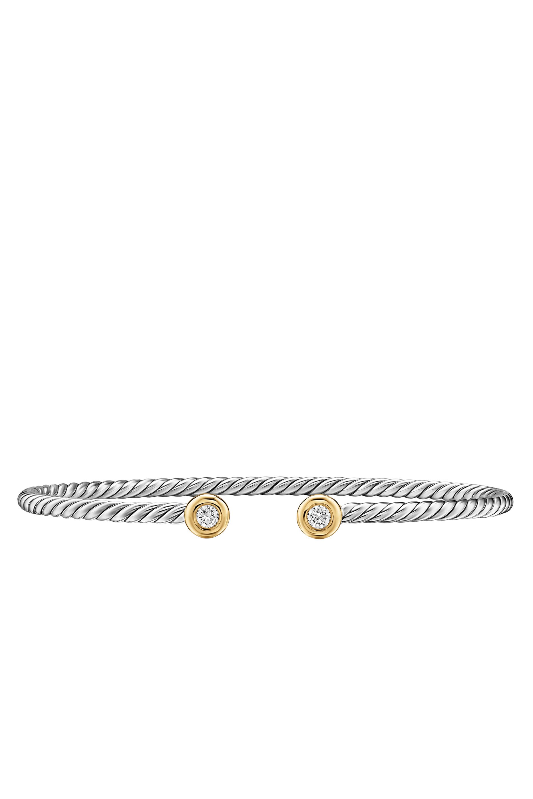 Micro Cable Flex&reg; Round Bracelet, Sterling Silver with 14K Yellow Gold & Diamonds