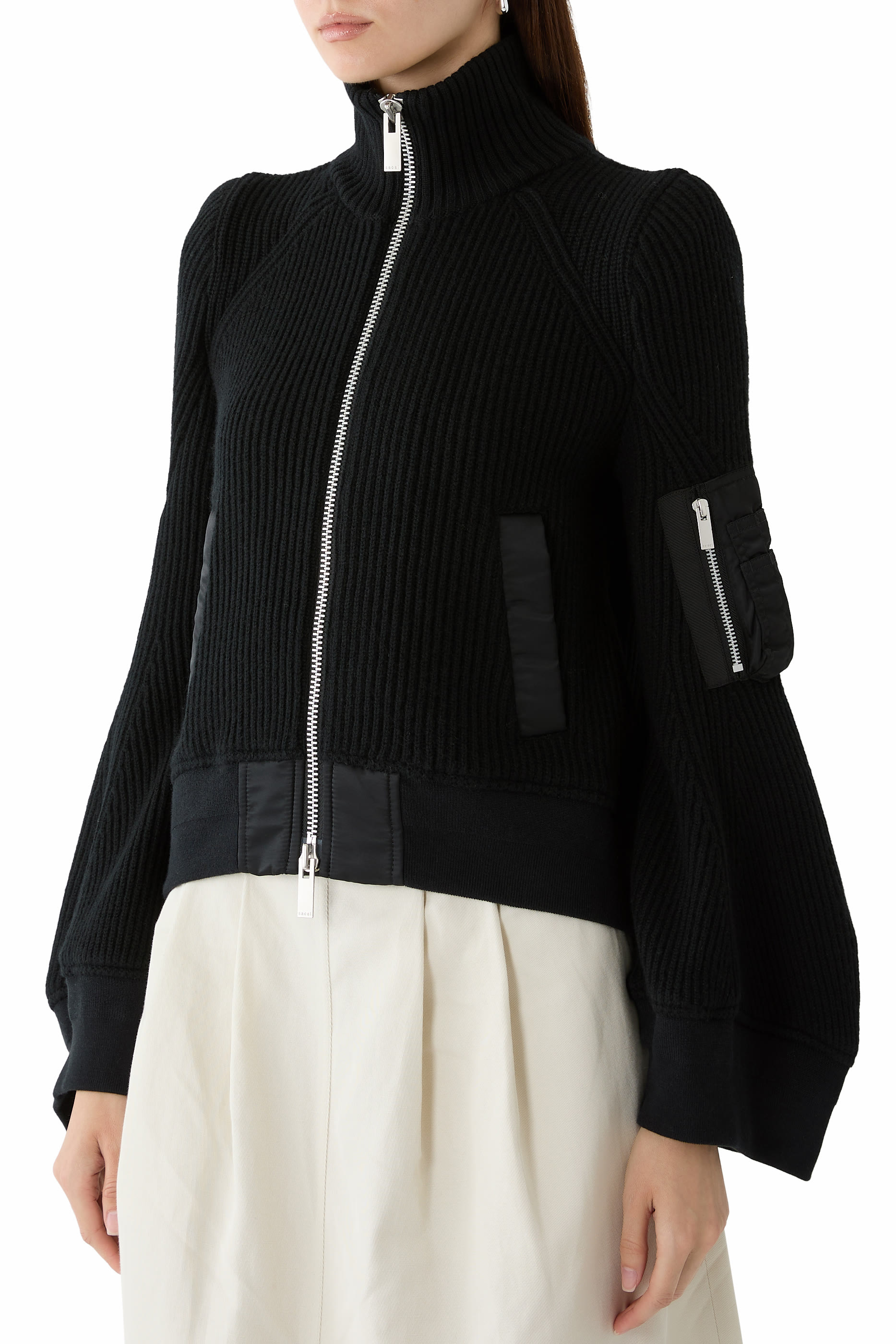 Ribbed-Knit Panelled Cardigan