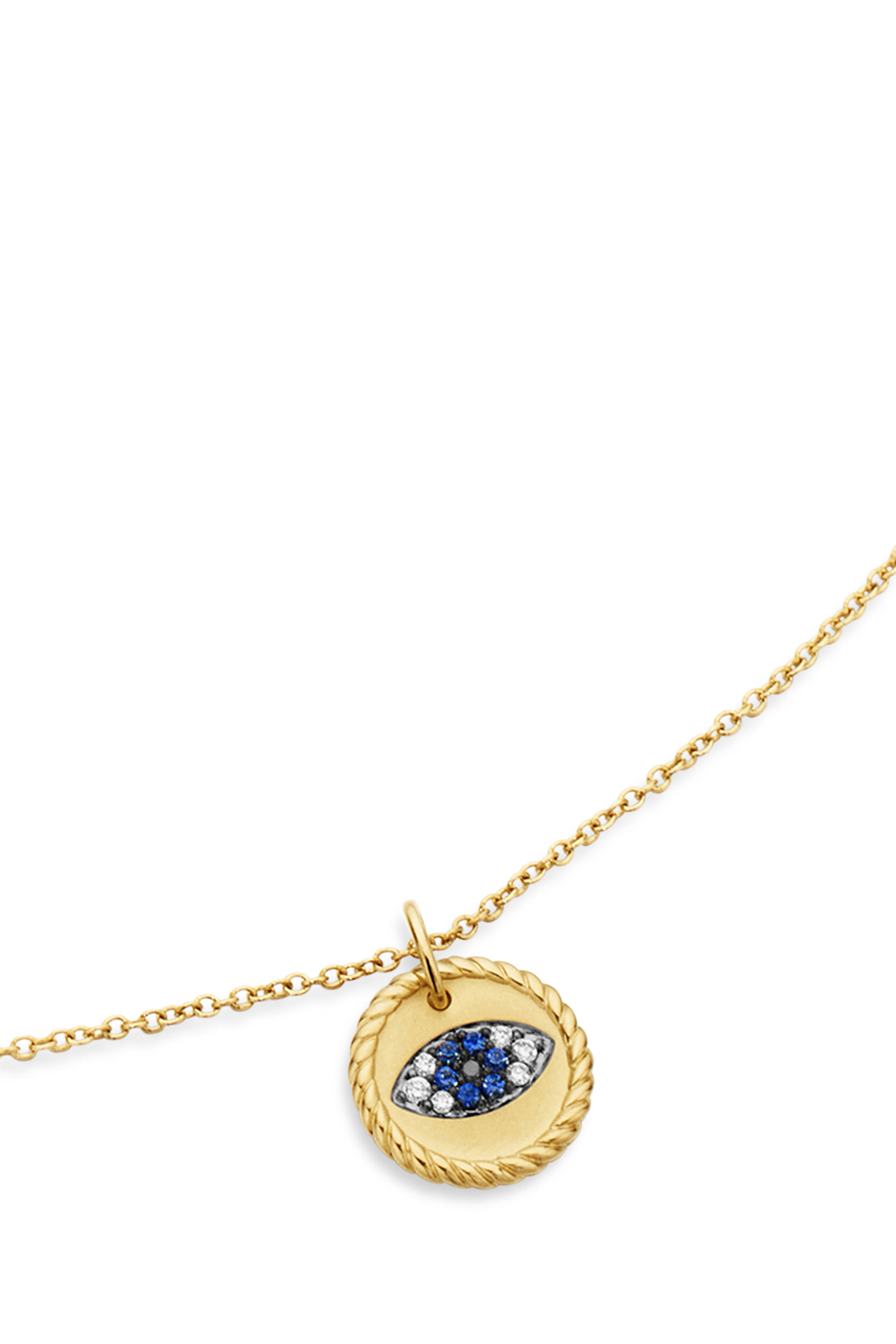 Cable Collectibles® Evil Eye Necklace, 18K Yellow Gold, Blue Sapphires, Diamonds, & Black Diamonds