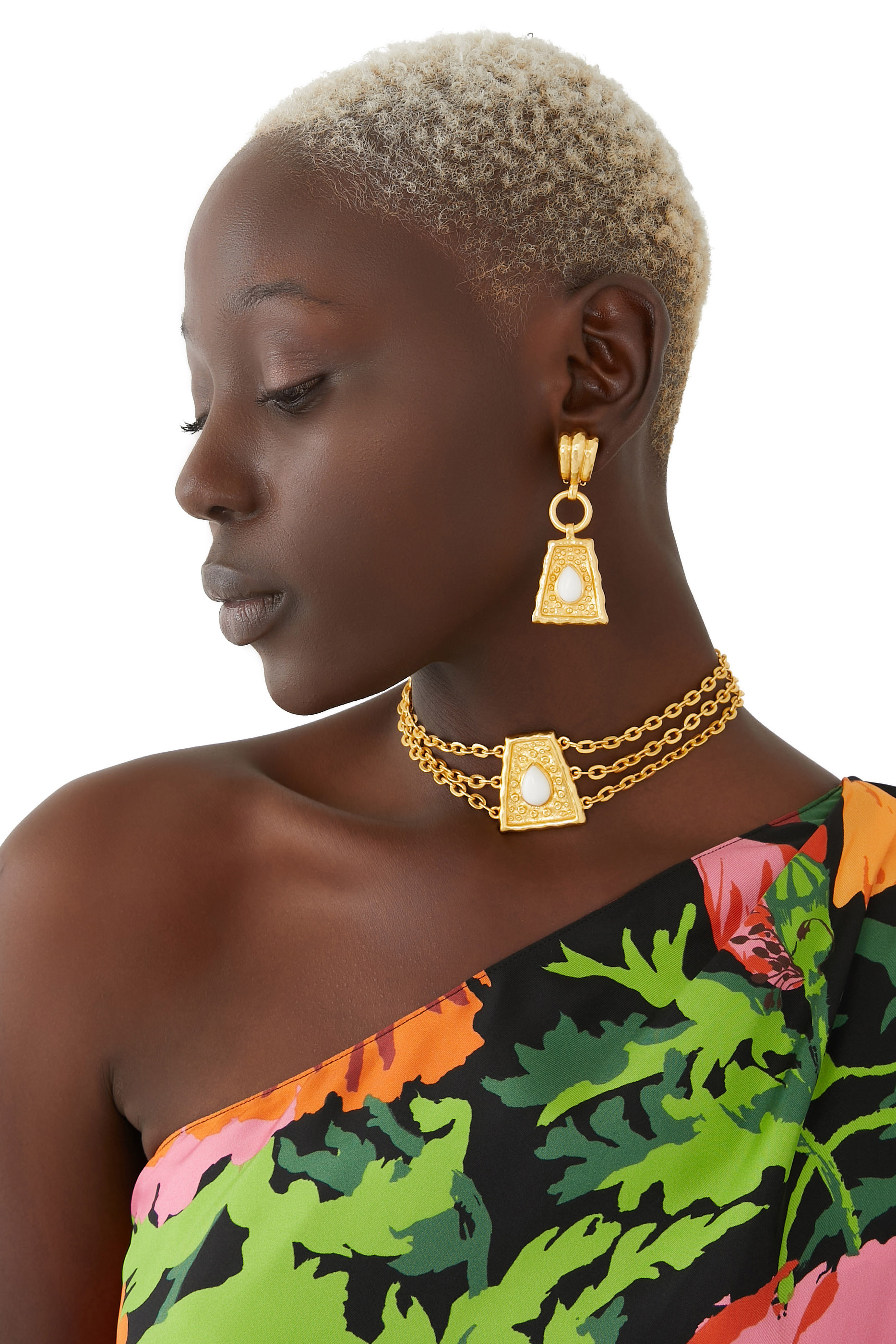 Ava Earrings, 24k Yellow Gold-Plated Brass with Green Turquoise & Pearl