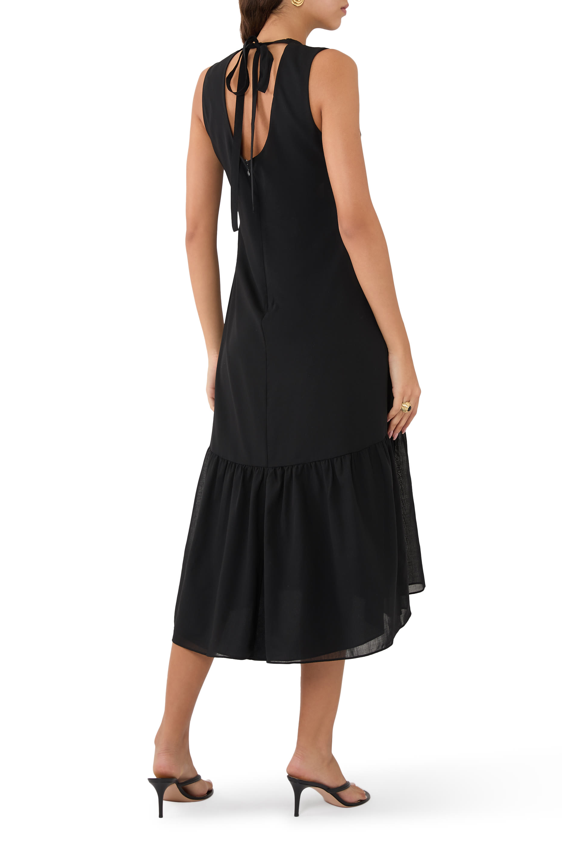 Tie-Neck Midi Dress in Lightweight Wool