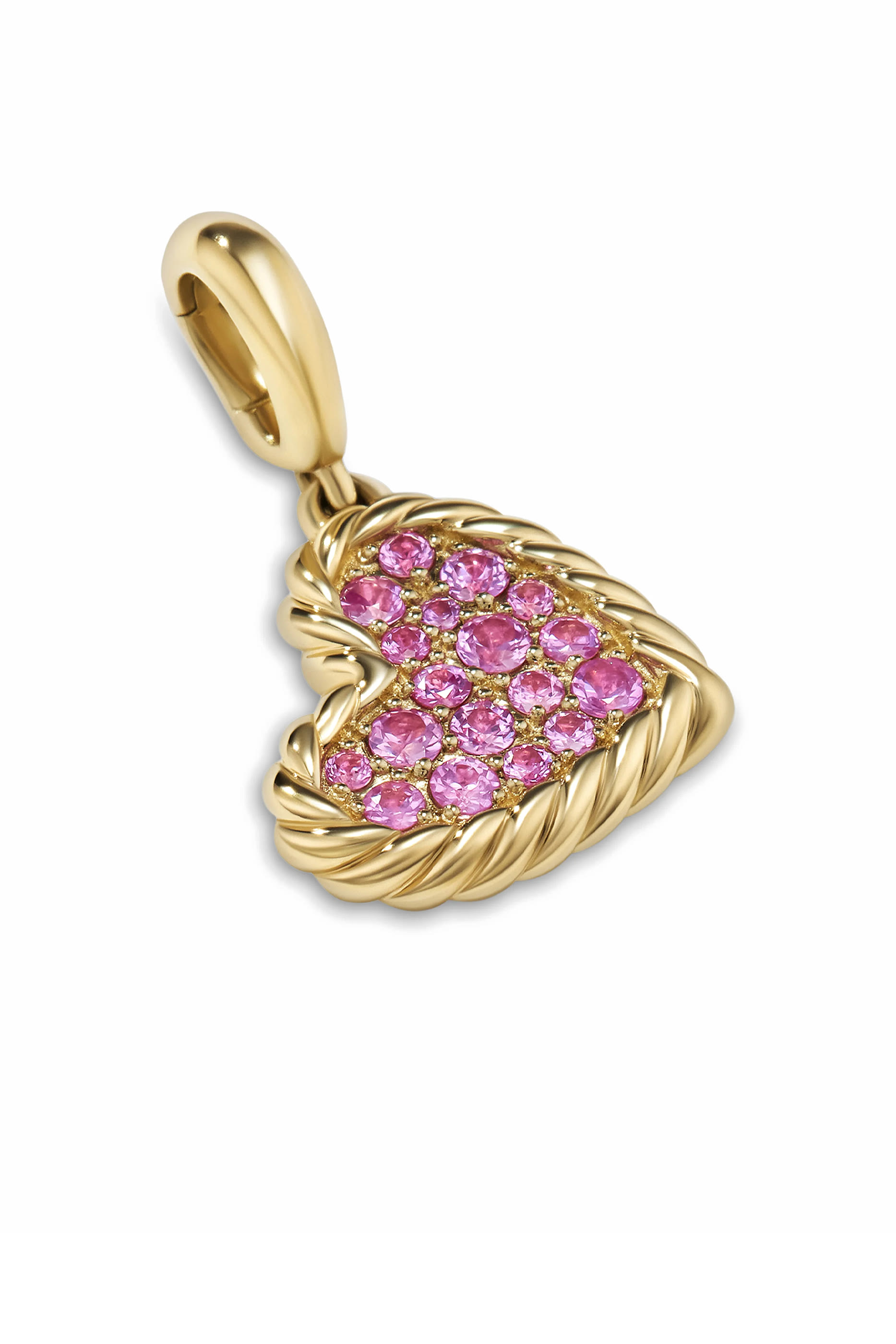Elements Heart Pendant, 18K Yellow Gold & Pav&eacute; Pink Sapphires