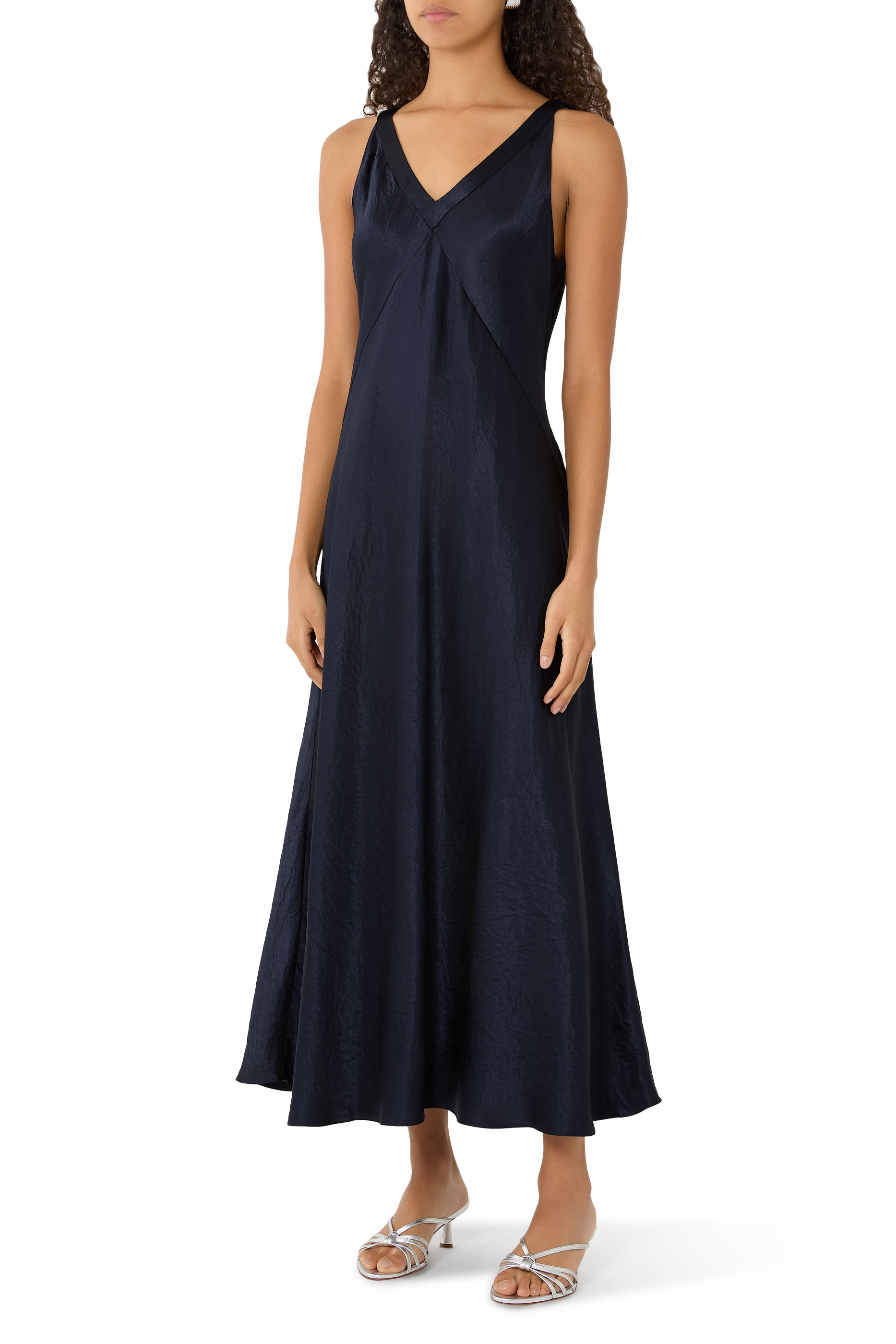 Textured Satin V-Neck Dress